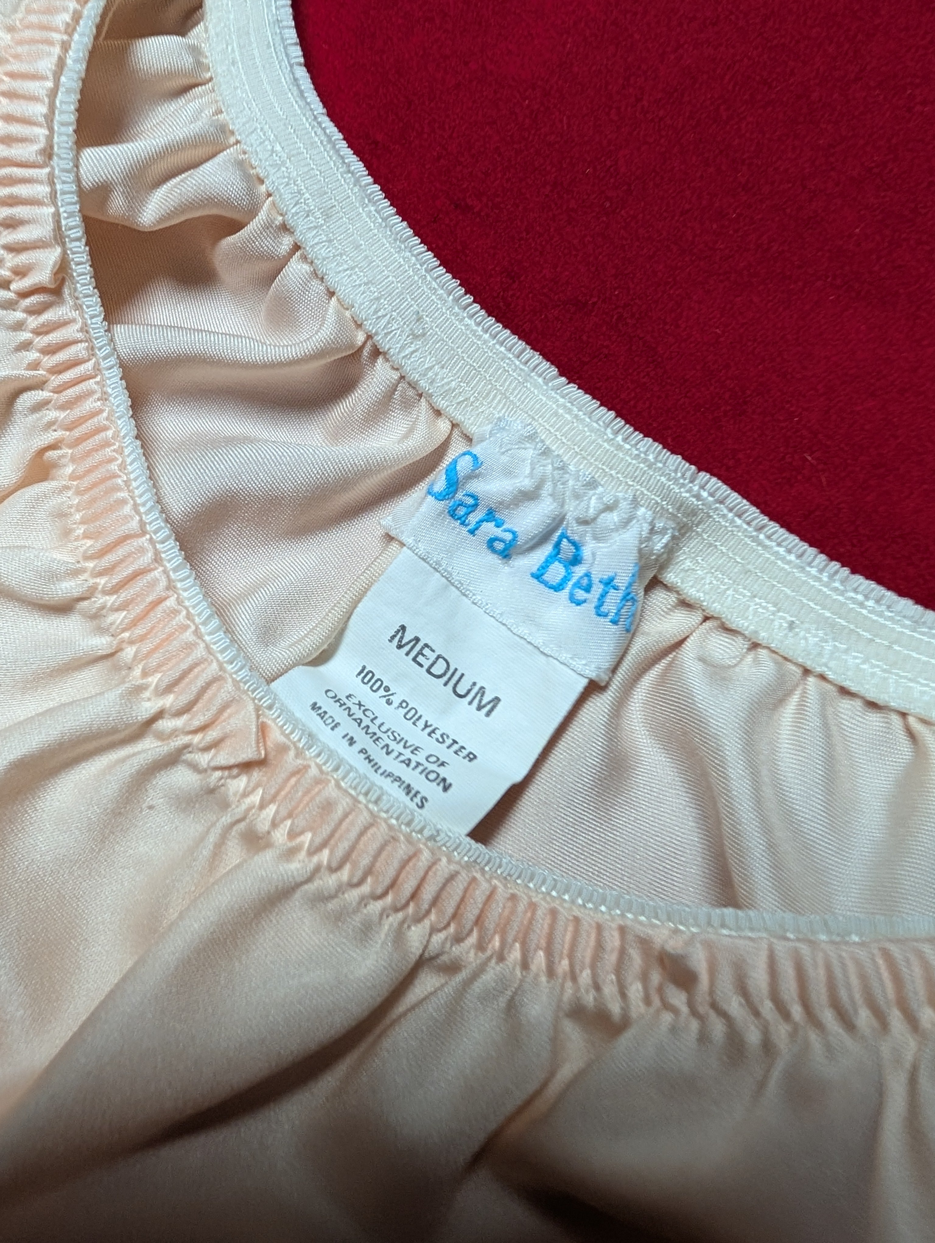 Vintage Peach & Cream Embroidered "Forget Me Not" Satin Slip Skirt in Medium