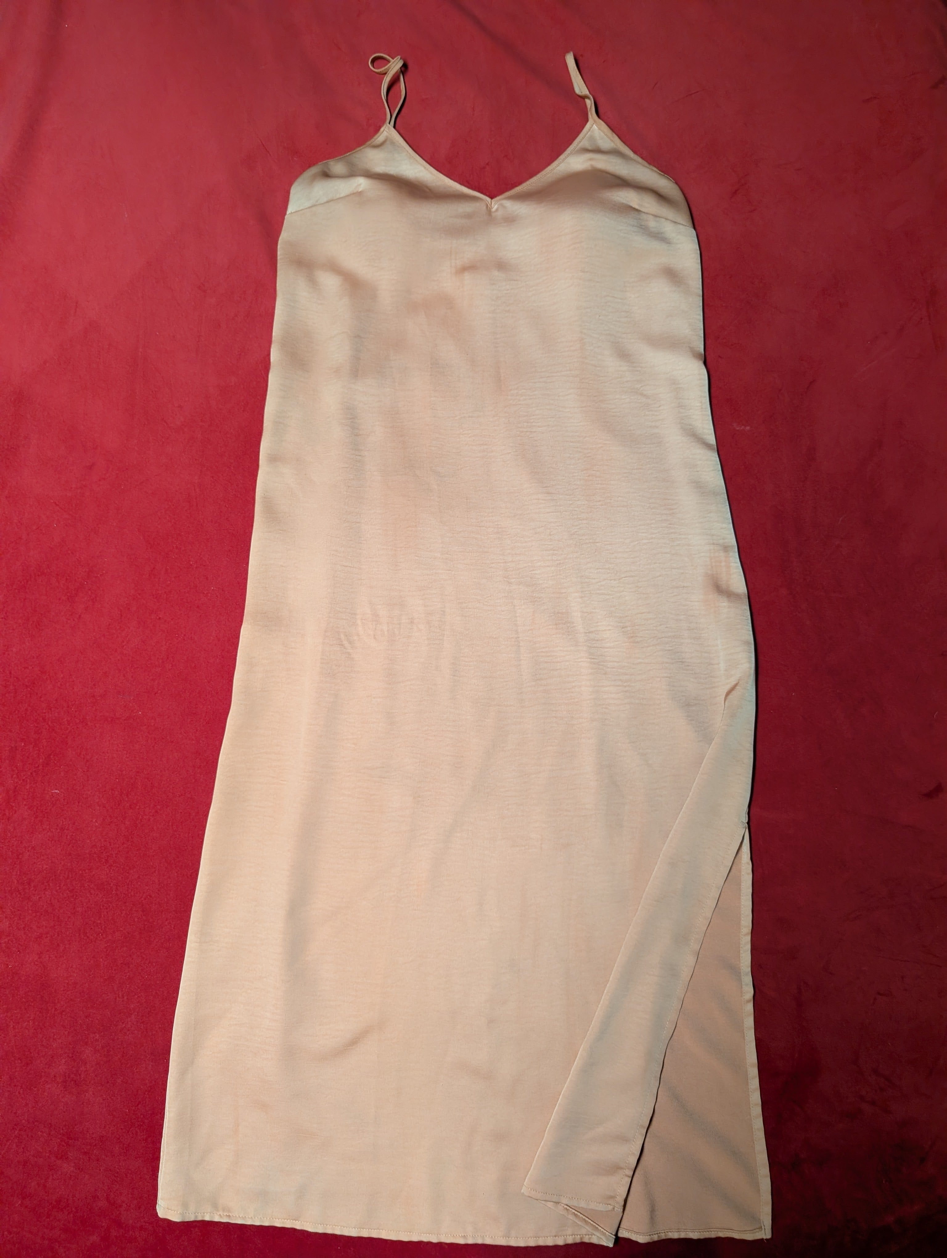 Peachy Orange Split Maxi Slip Dress in Medium