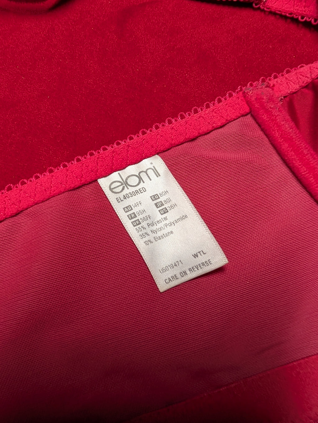 Elomi Retro Chic Embroidered Red Bra 36H