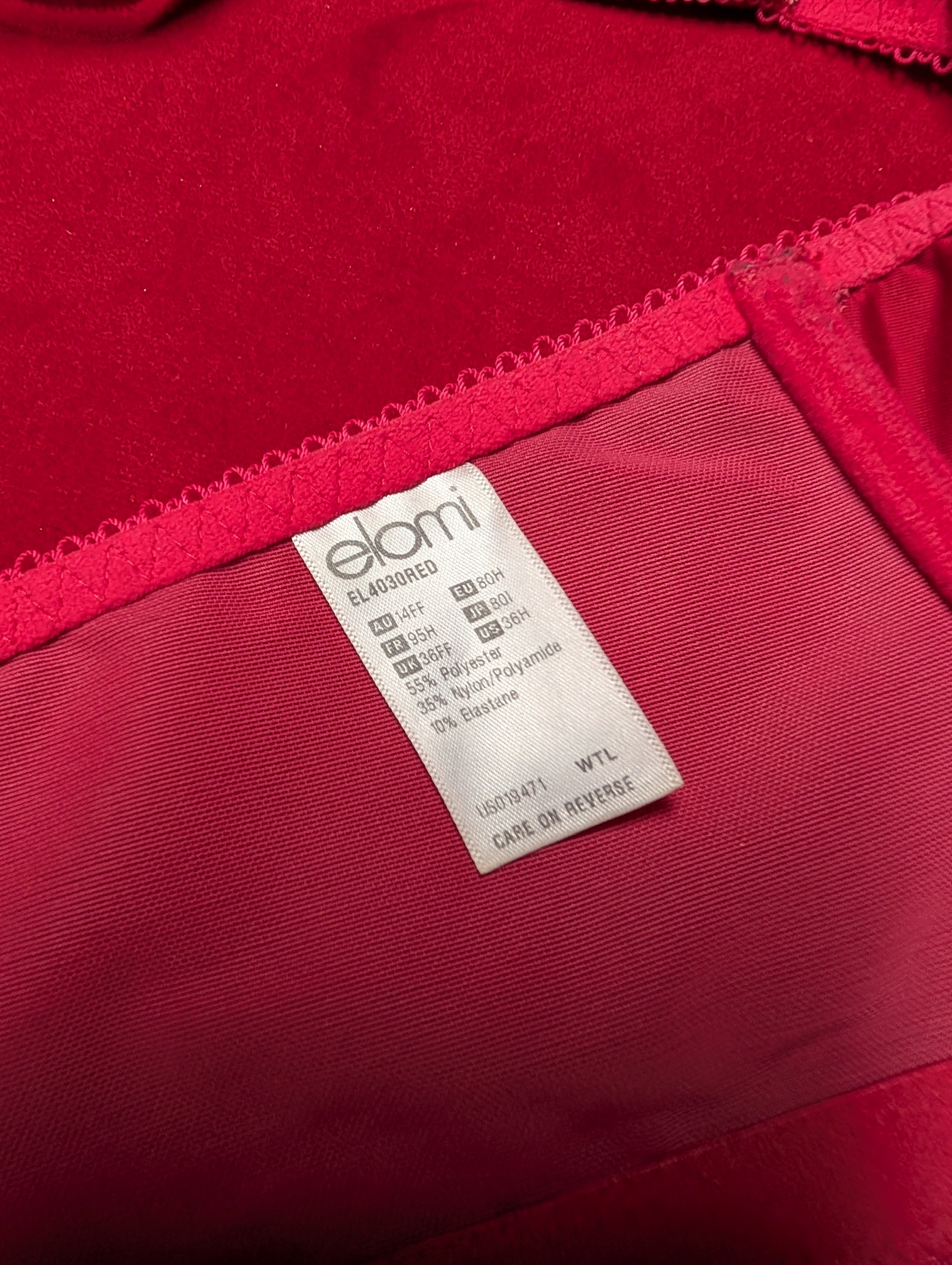Elomi Retro Chic Embroidered Red Bra 36H