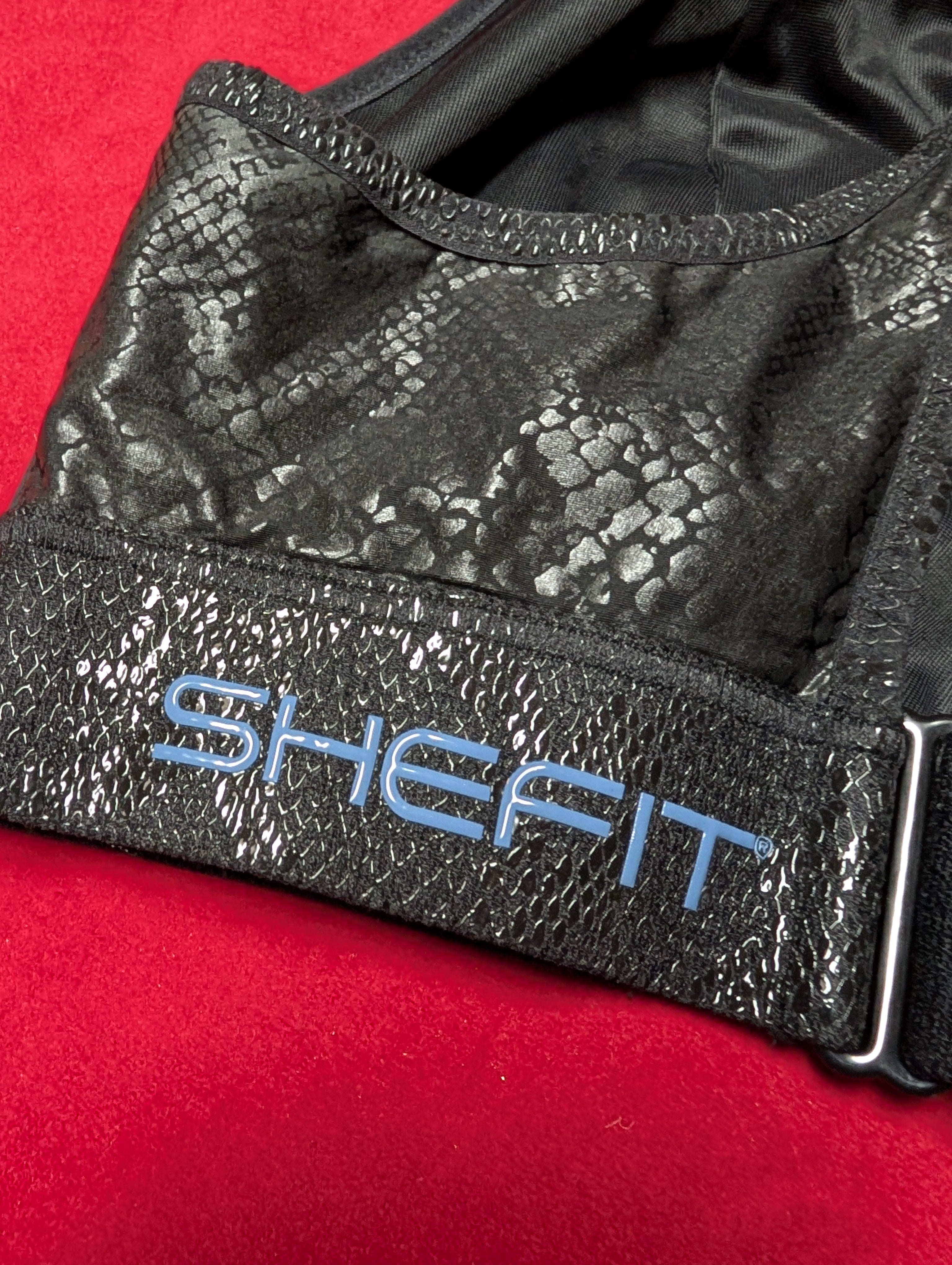 Shefit Fully Adjustable Snakeskin Black Wet Look Sports Bra 2X