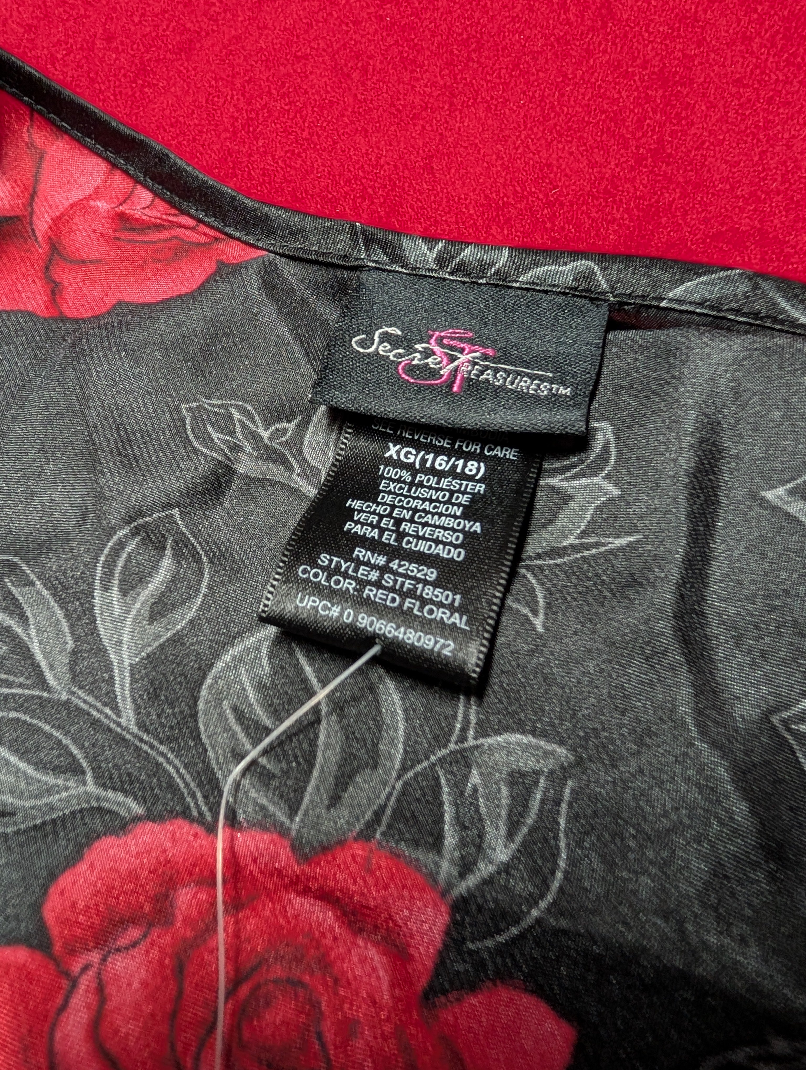 Secret Treasures Satin Mini Slip Cress Babydoll Chemise in Black with Roses XL