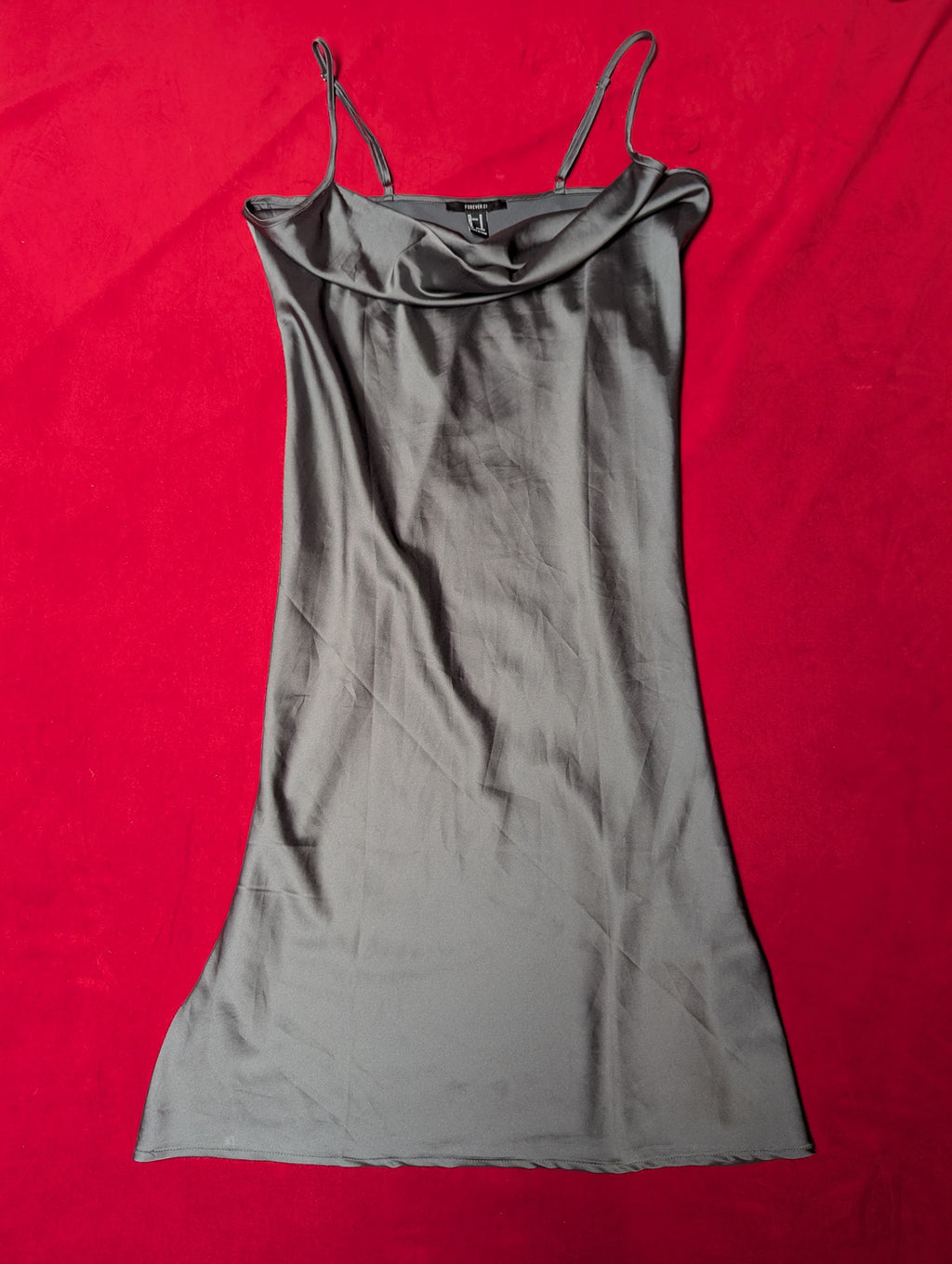 Cowl Neck Satin Slip Dress in Slate Grey Medium