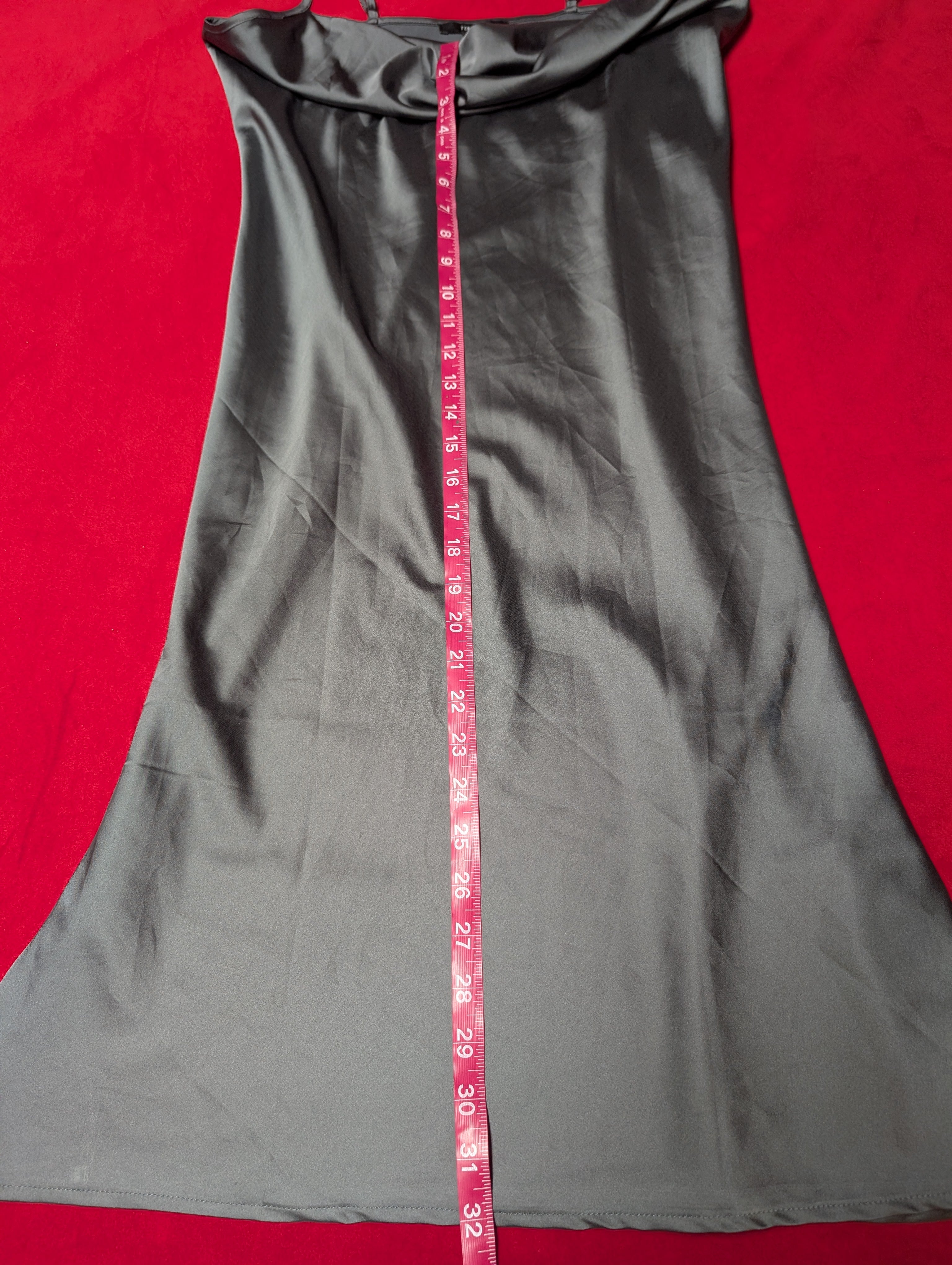 Cowl Neck Satin Slip Dress in Slate Grey Medium