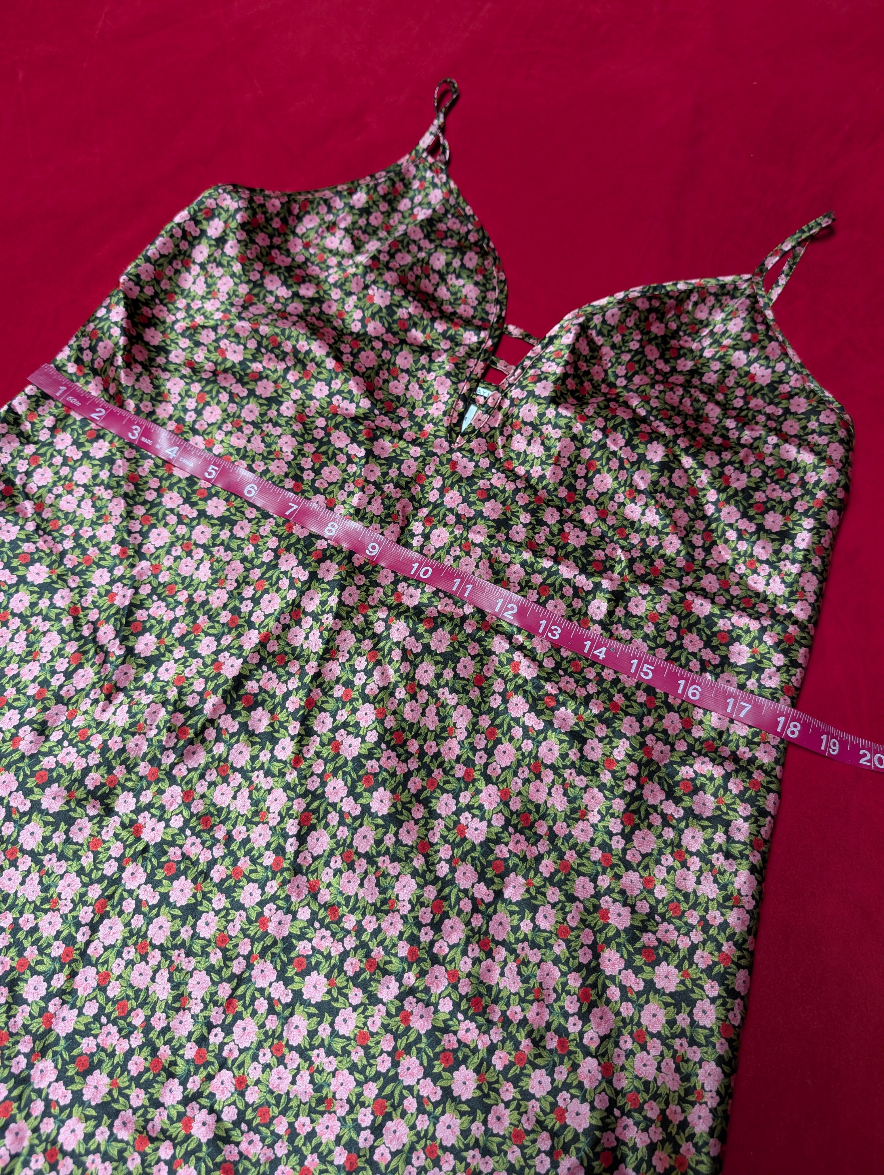 Floral Strappy Satin Mini Slip Dress Chemise Medium