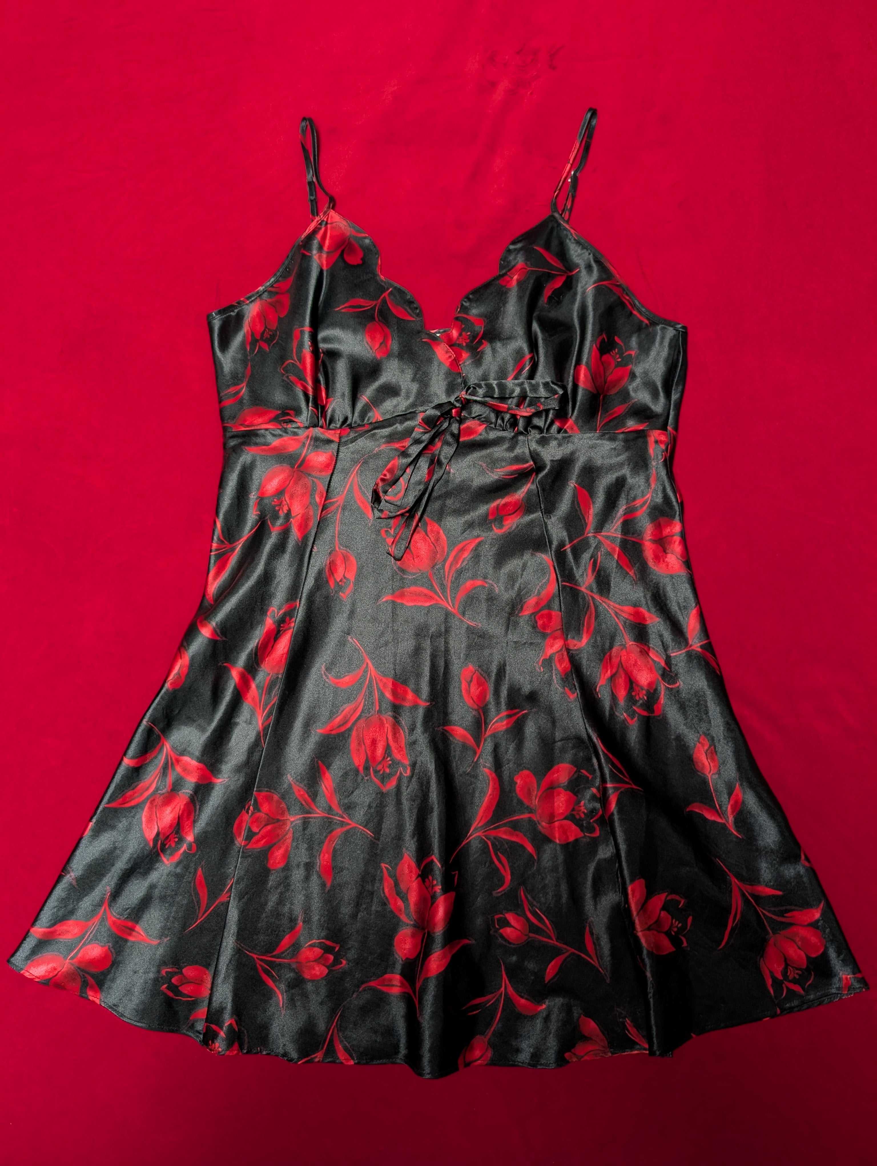 Bali Studio Black and Red Floral Mini Sweetheart Slip Dress Size Large