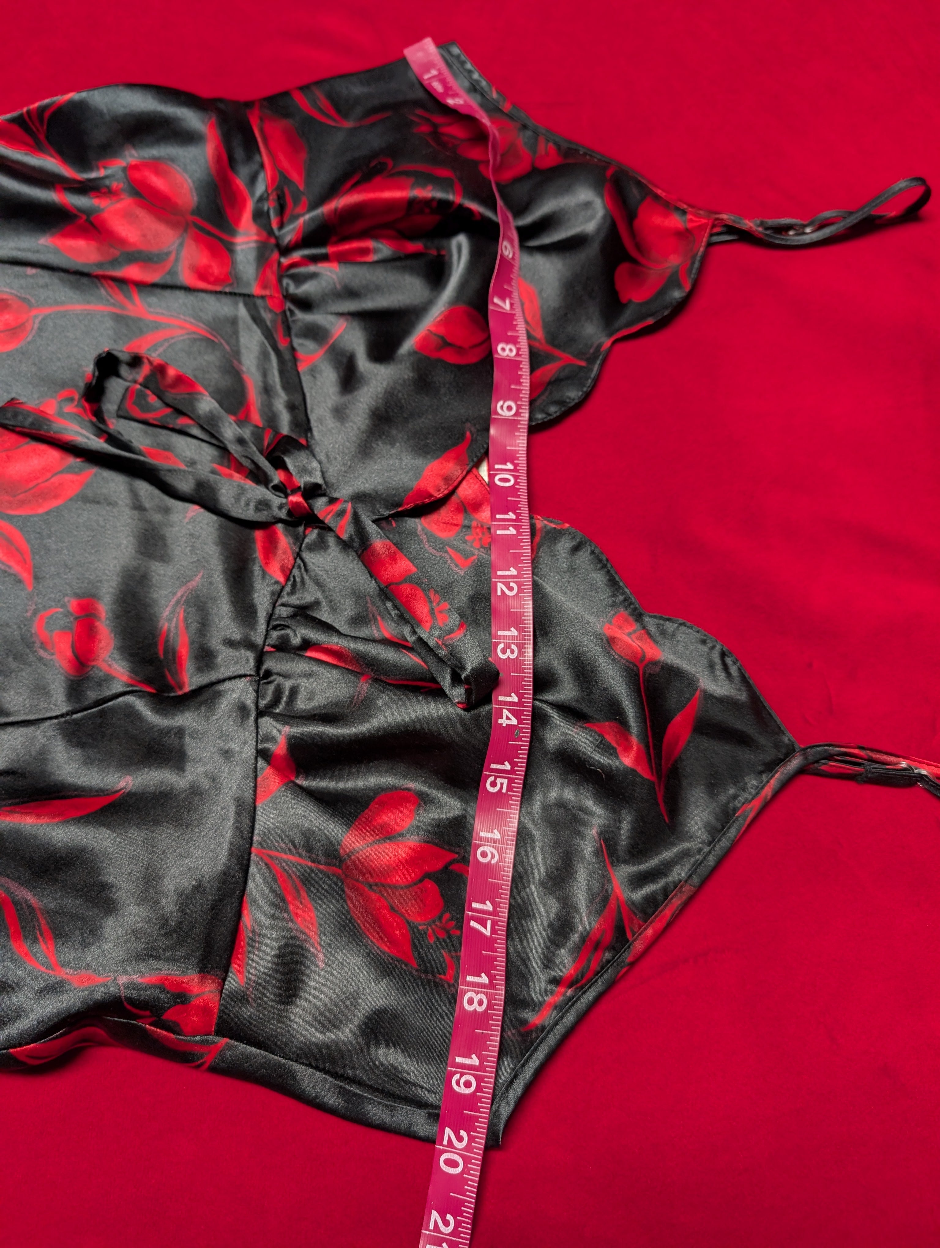 Bali Studio Black and Red Floral Mini Sweetheart Slip Dress Size Large
