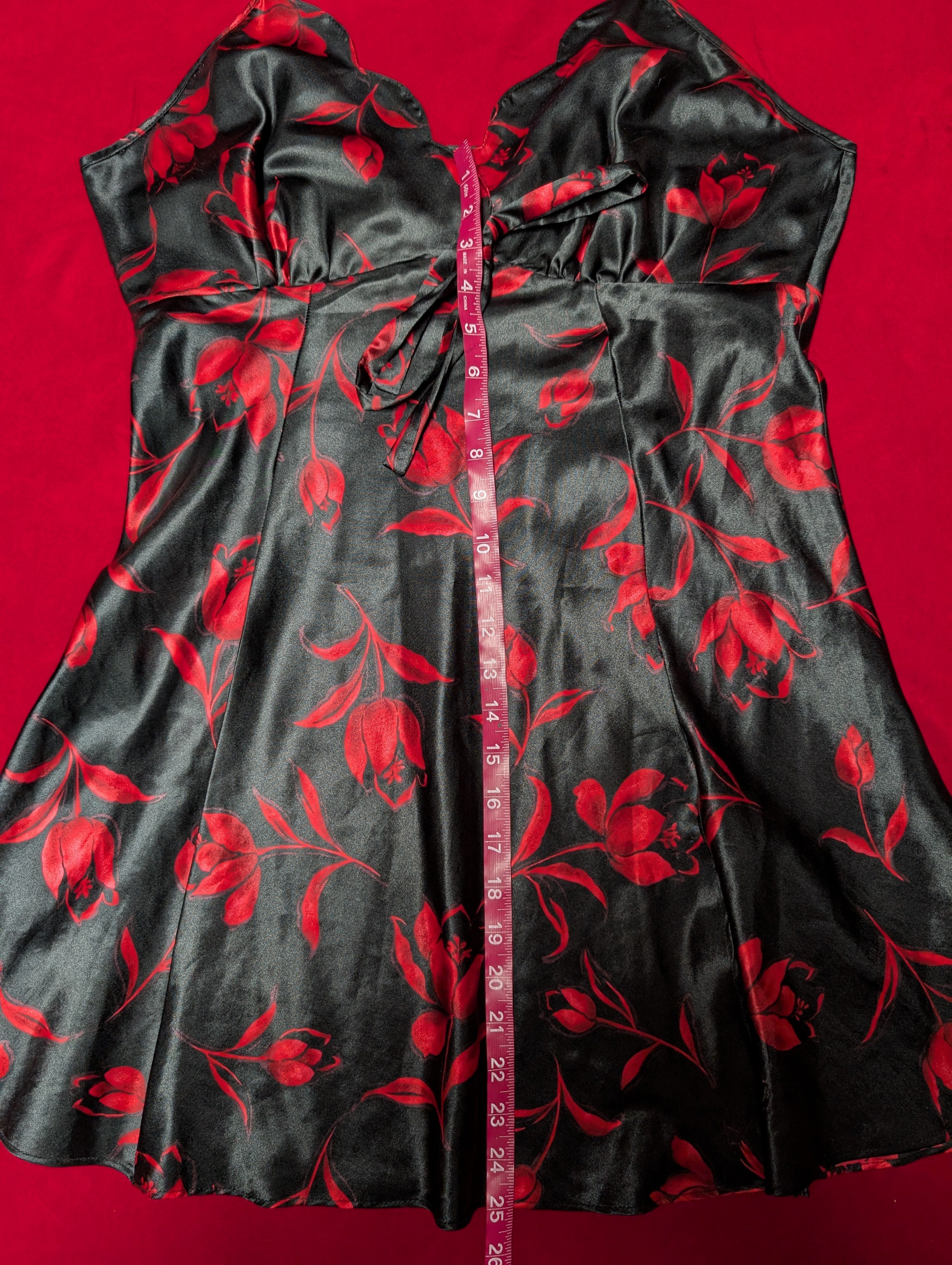 Bali Studio Black and Red Floral Mini Sweetheart Slip Dress Size Large