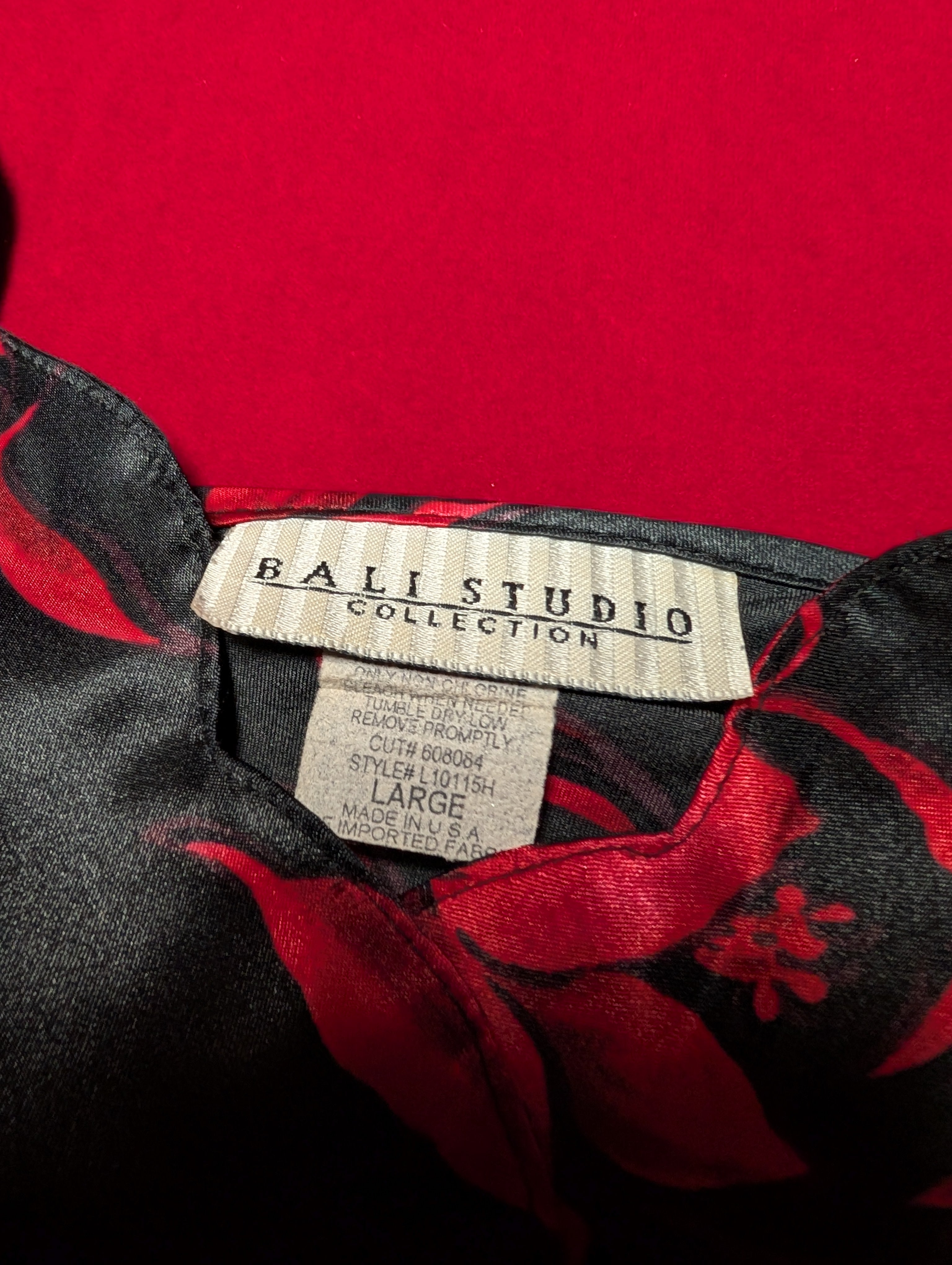 Bali Studio Black and Red Floral Mini Sweetheart Slip Dress Size Large