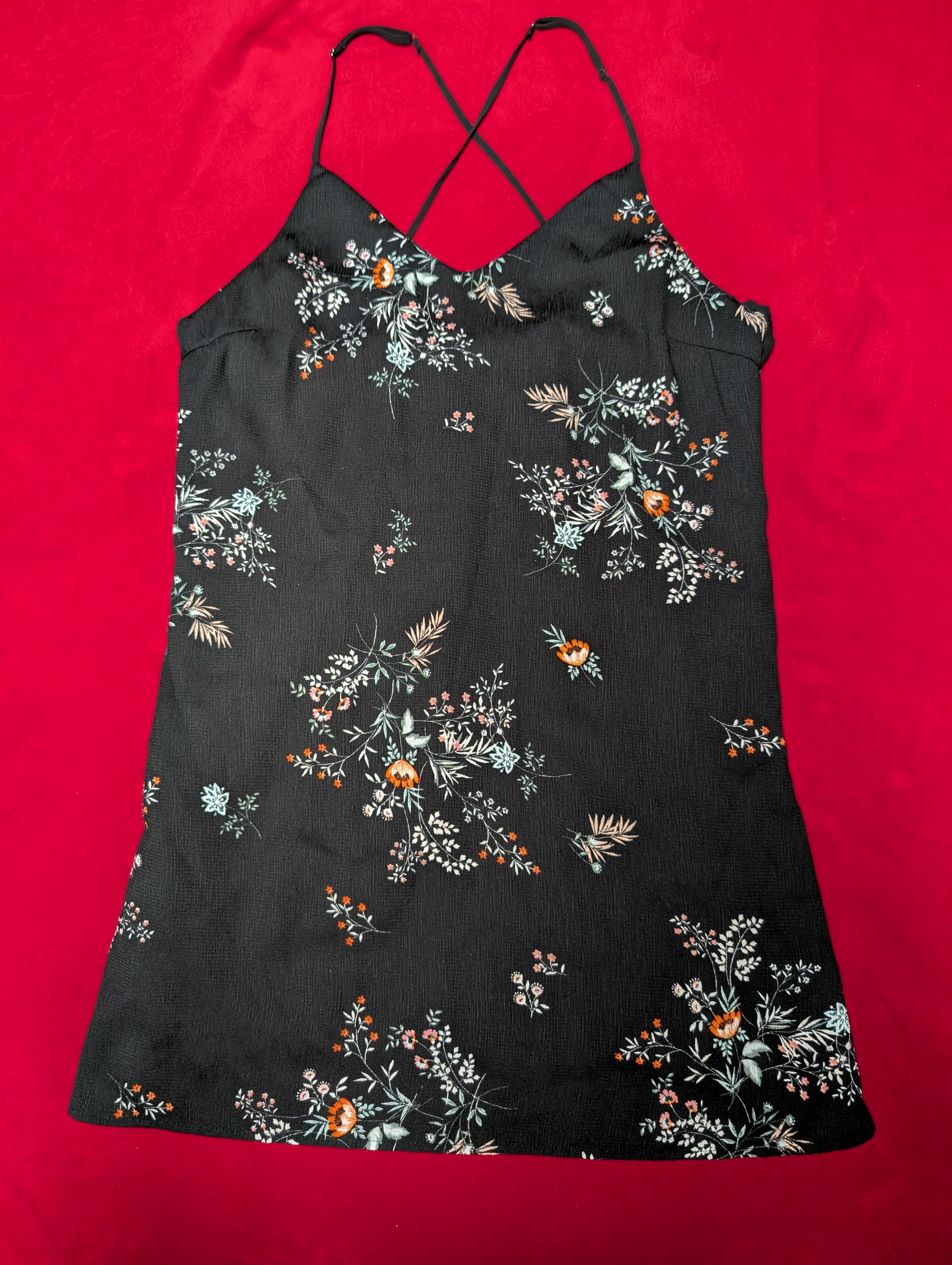 Be Cool Black Floral Cross Mini Slip Dress in Medium
