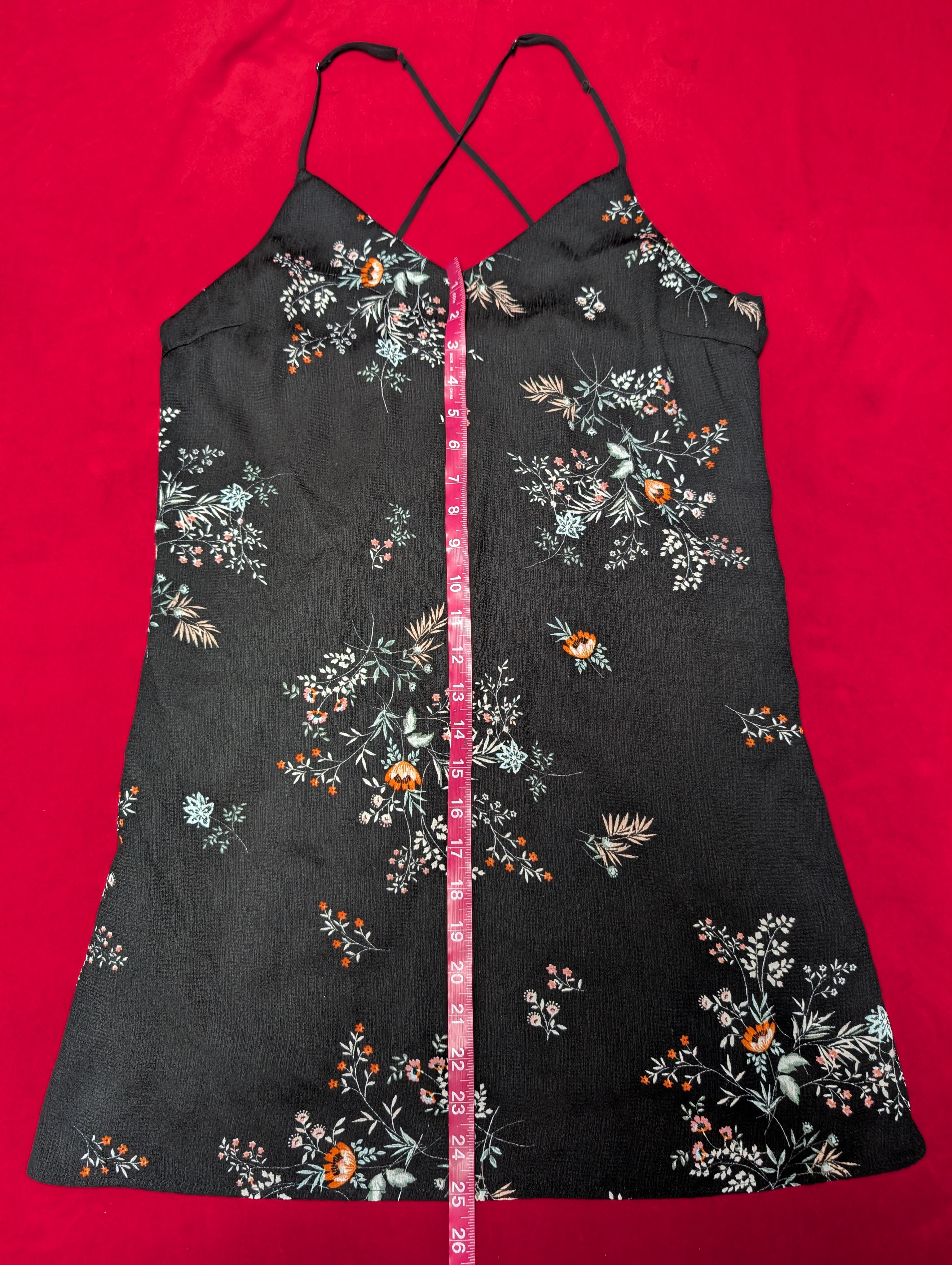 Be Cool Black Floral Cross Mini Slip Dress in Medium