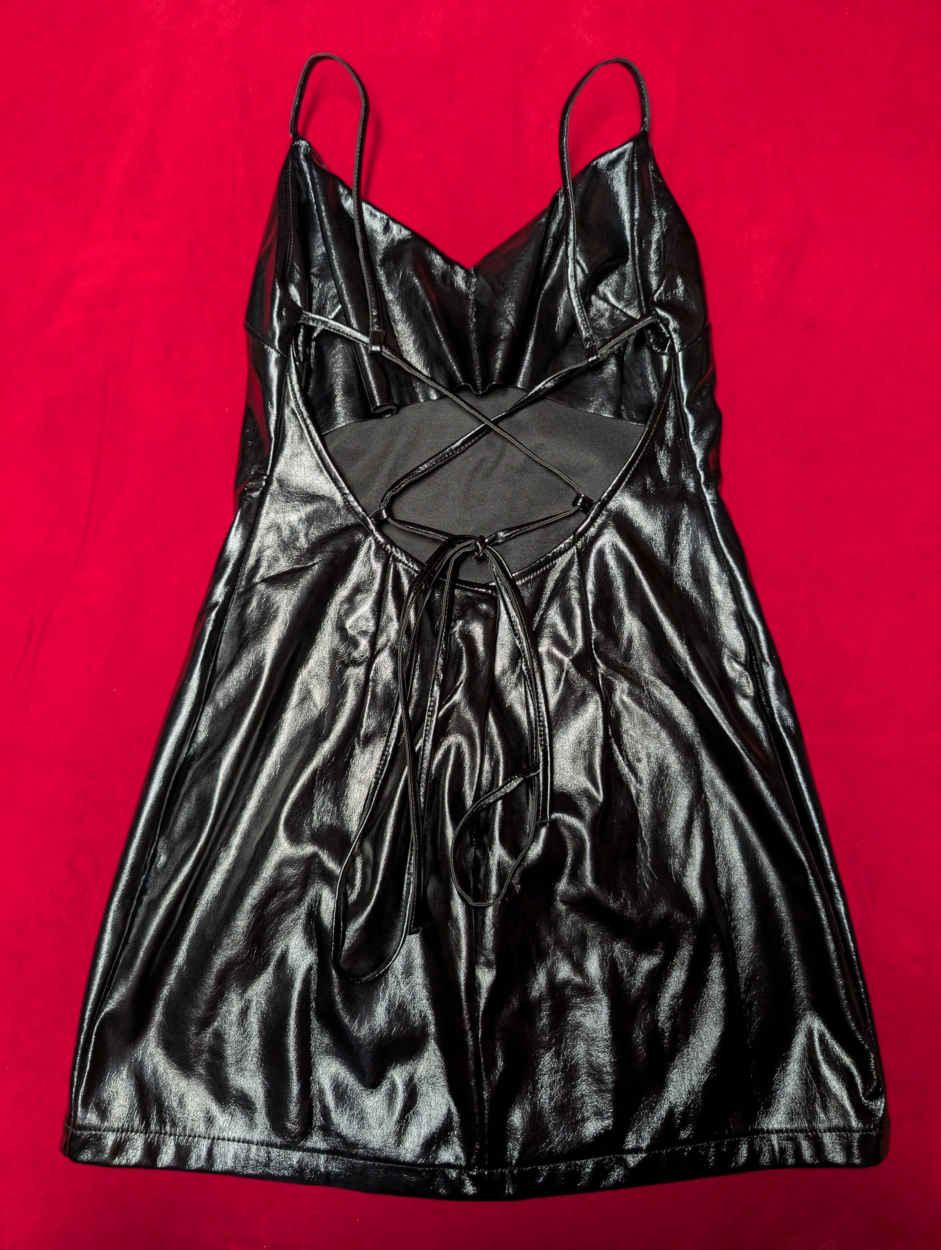TopShop Faux Leather Strappy Mini Dress in Size 6
