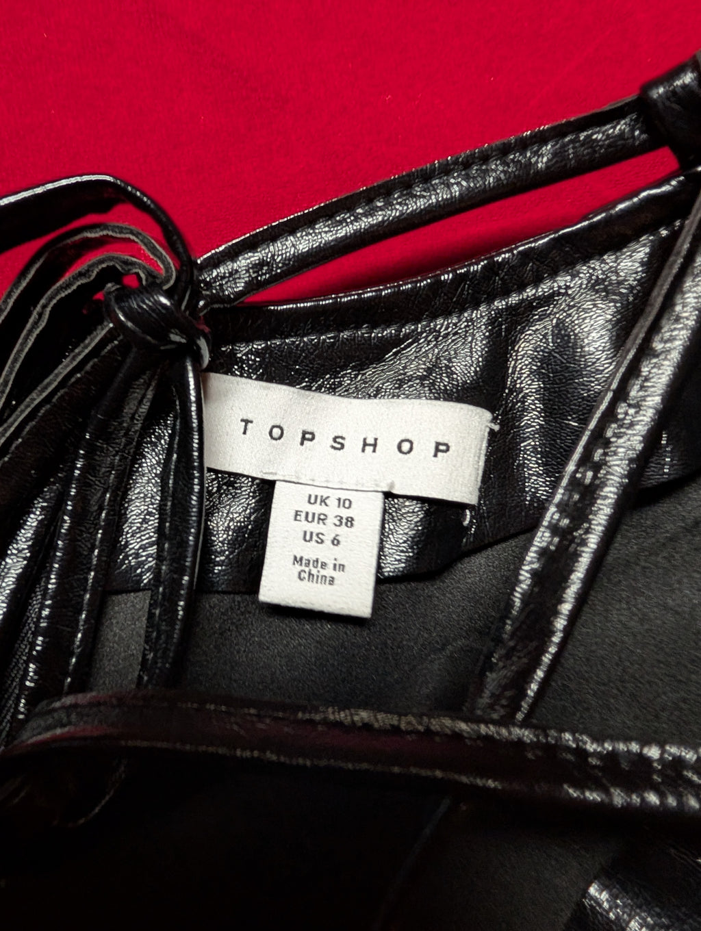 TopShop Faux Leather Strappy Mini Dress in Size 6