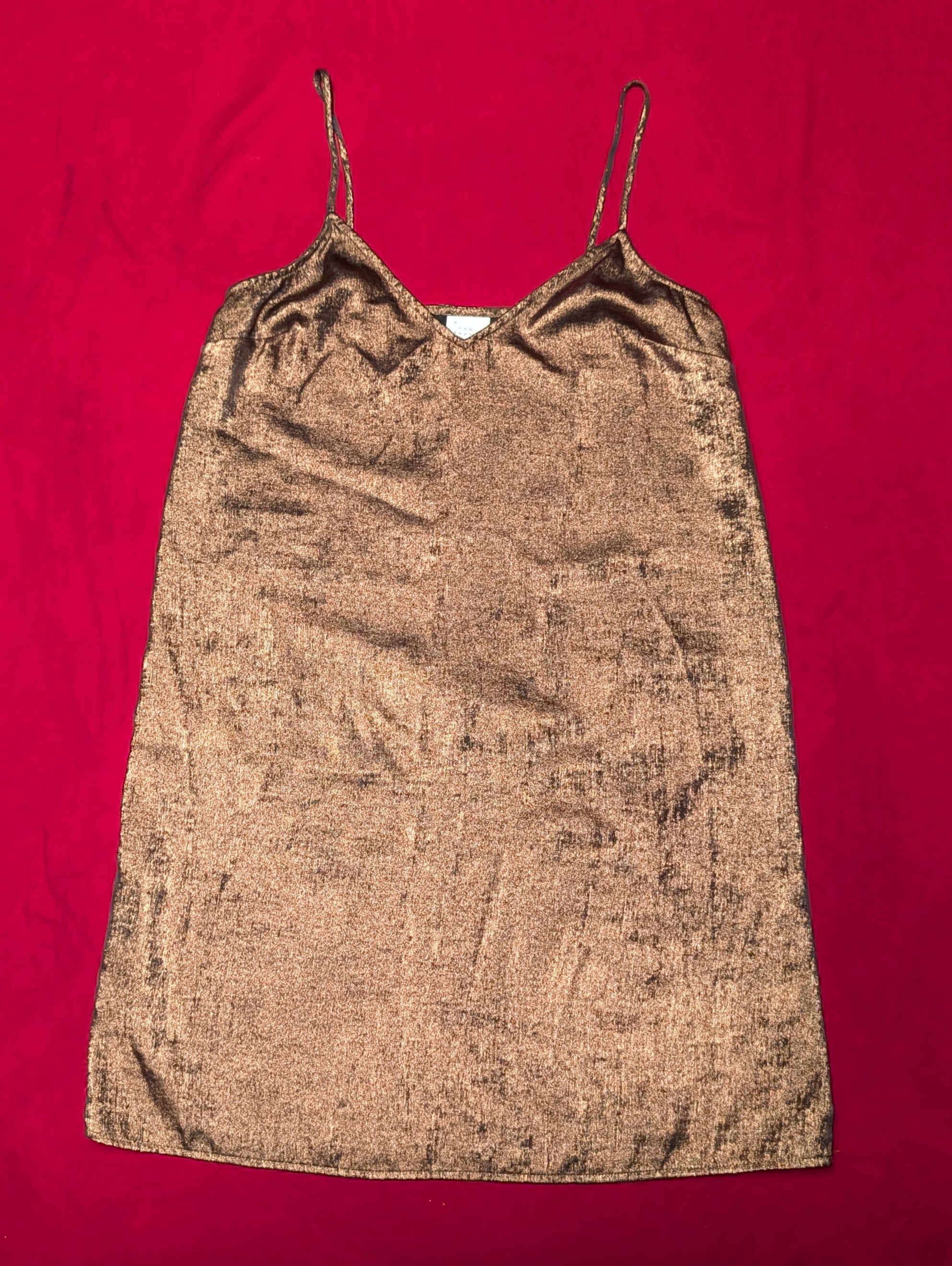 Bronze Shimmer V Mini Slip Dress in XS