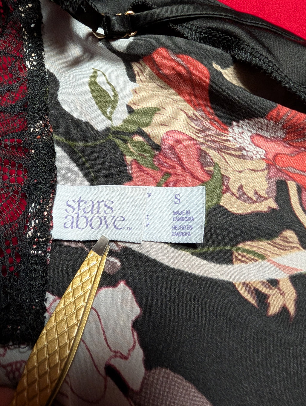 Black Beauty Floral Satin and Lace Slip Dress in Small