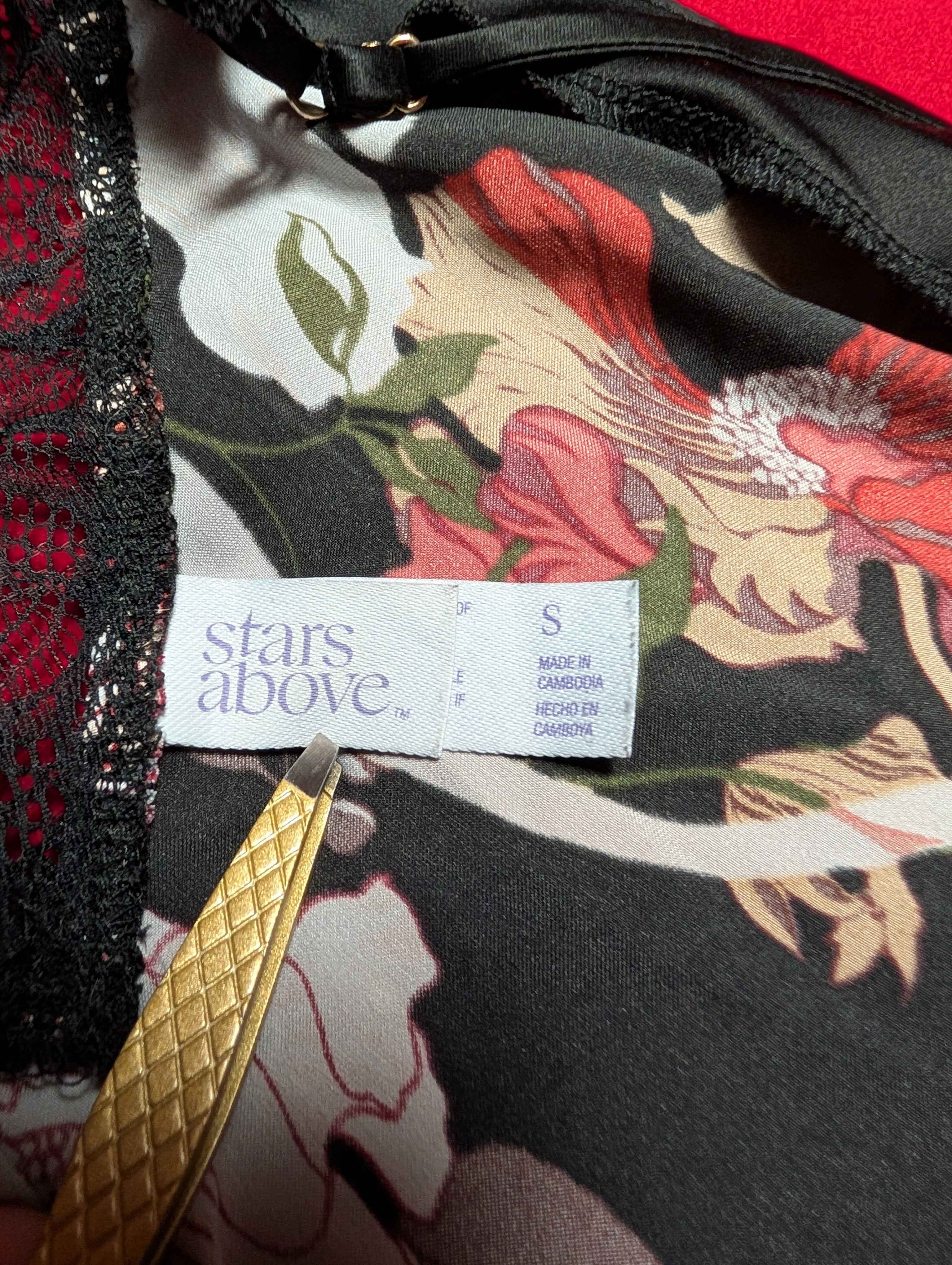 Black Beauty Floral Satin and Lace Slip Dress in Small