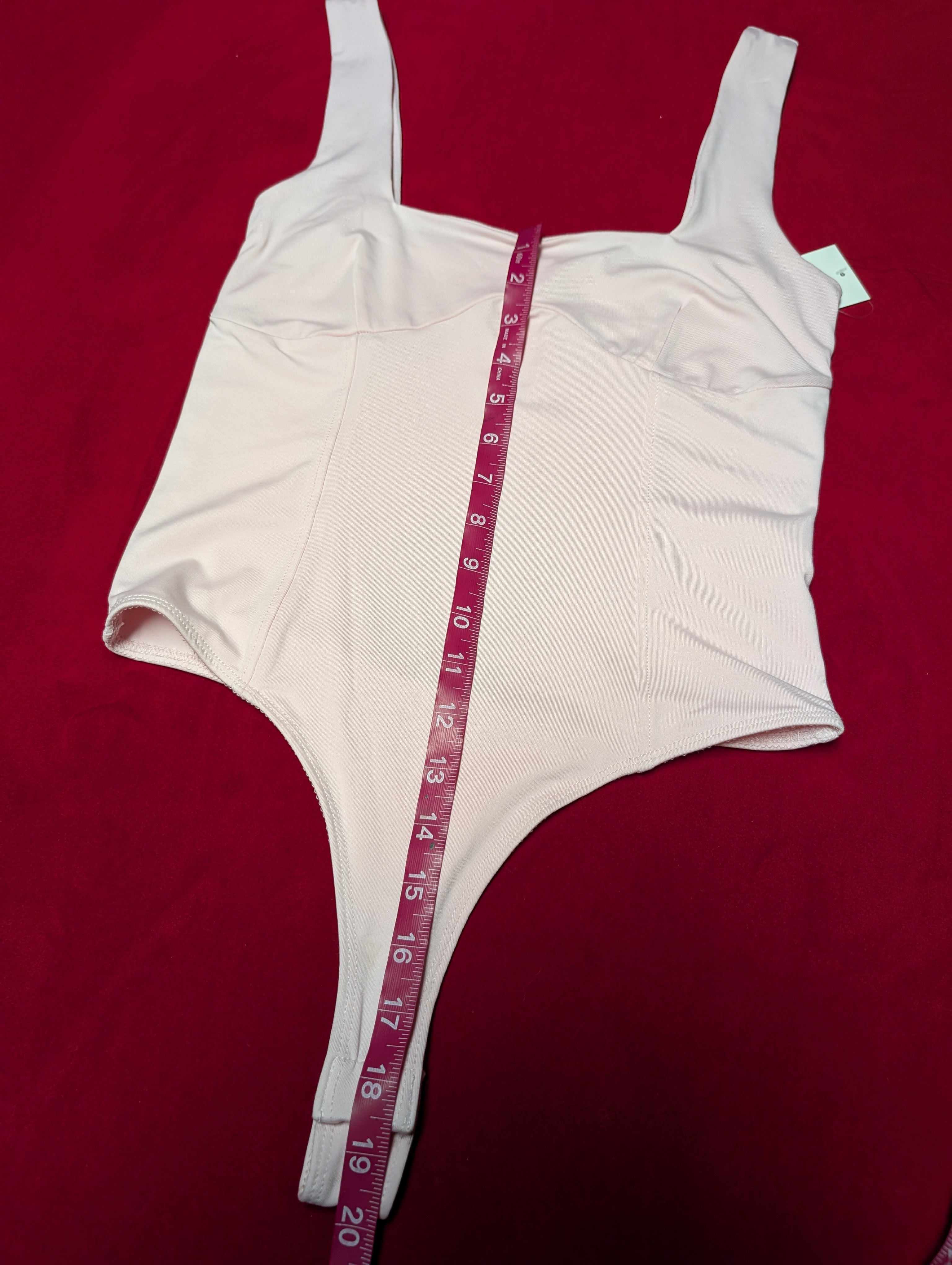 Powder Pink Square Neck Thong Bodysuit in Small