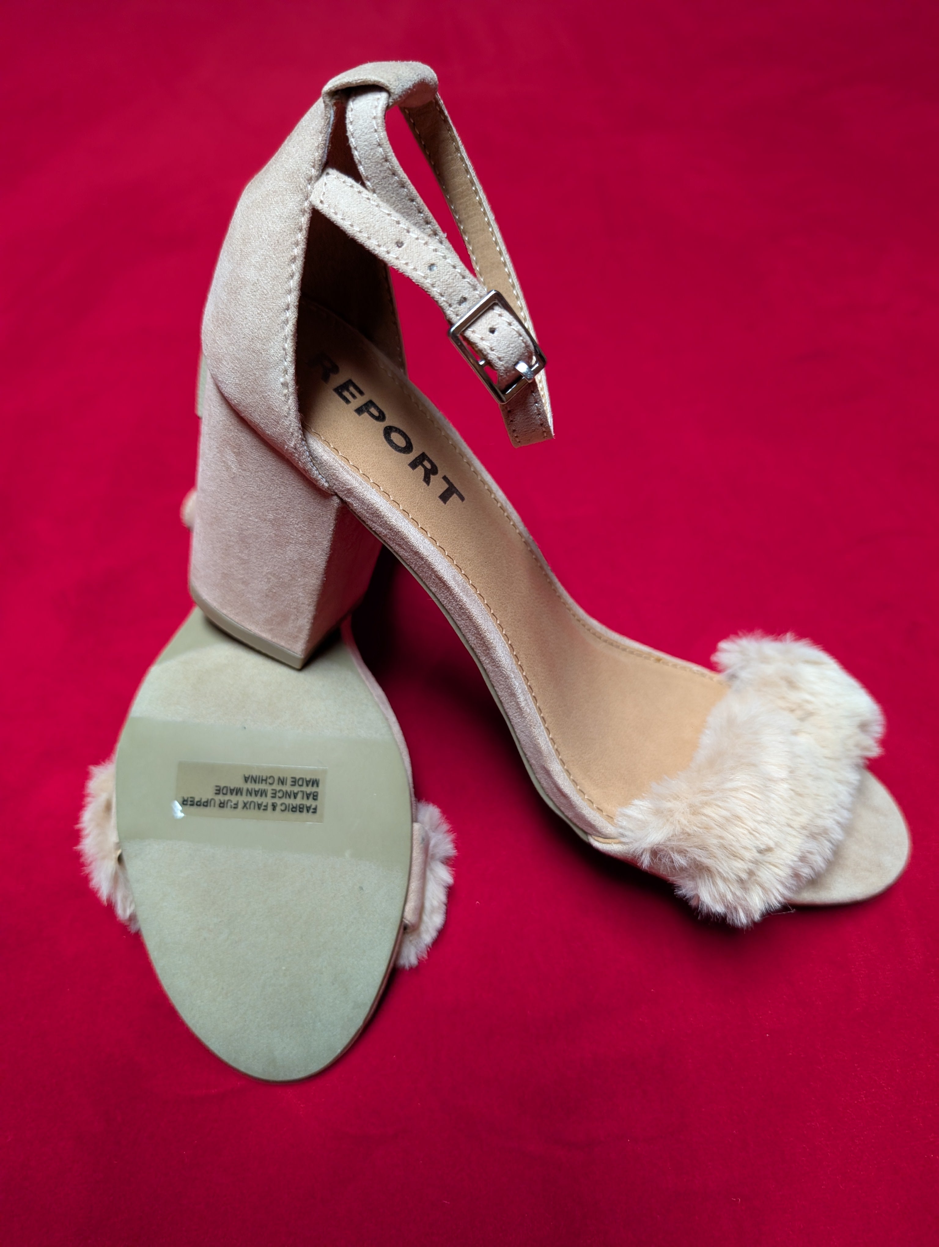 Report Champagne Faux Fur Block Heels in 7.5