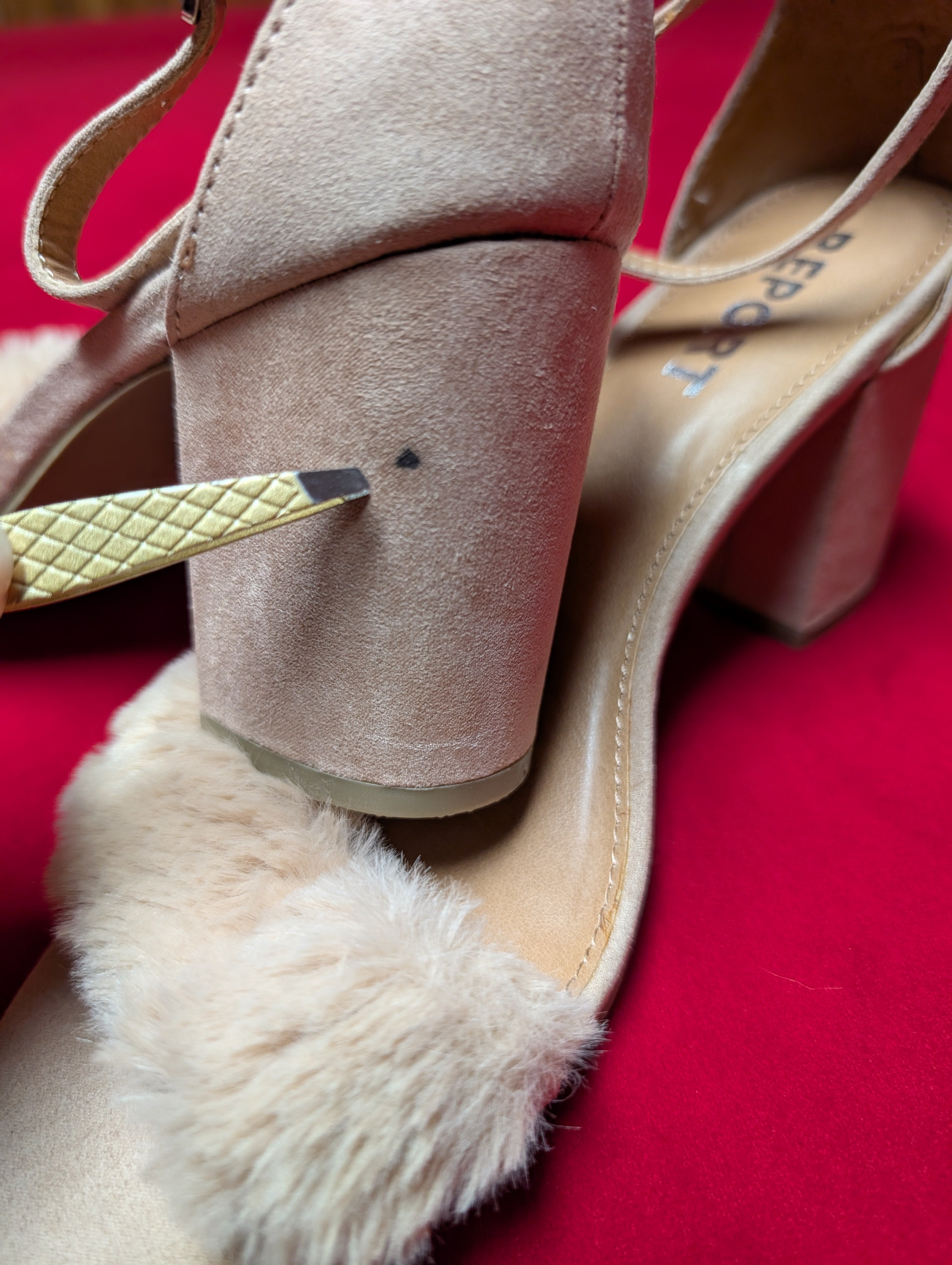 Report Champagne Faux Fur Block Heels in 7.5