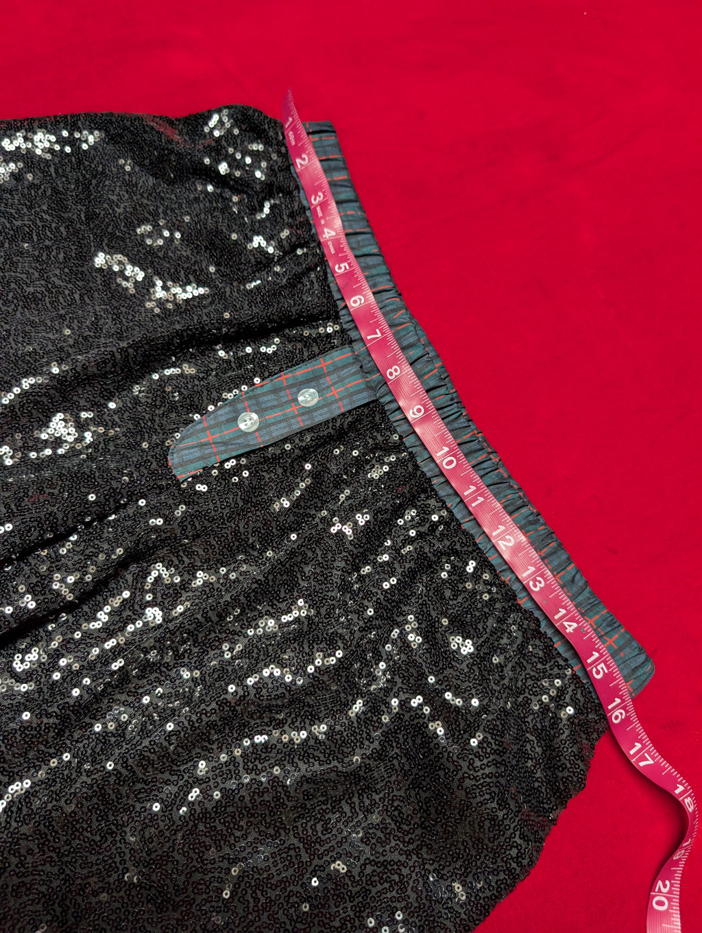Flirty Black Sequin Plaid Shorts in Large