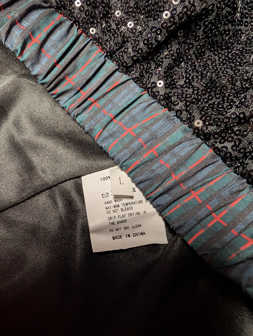 Flirty Black Sequin Plaid Shorts in Large