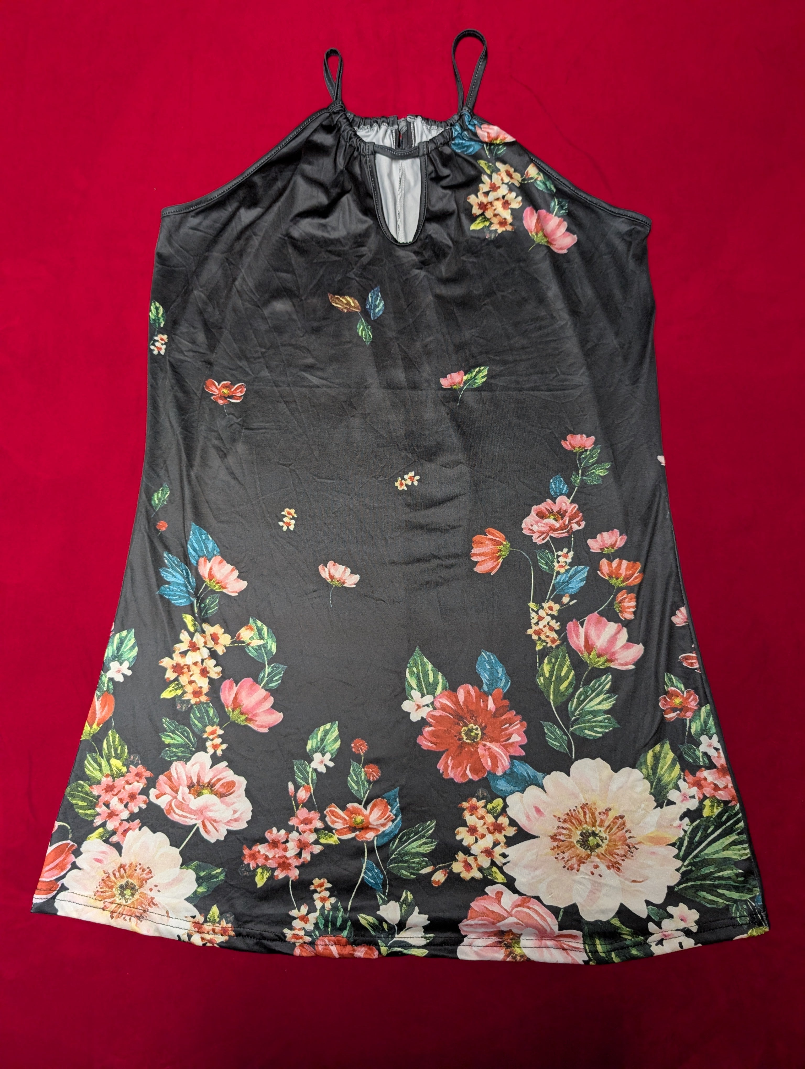 Floral Black Halter Mini Dress in 2XL