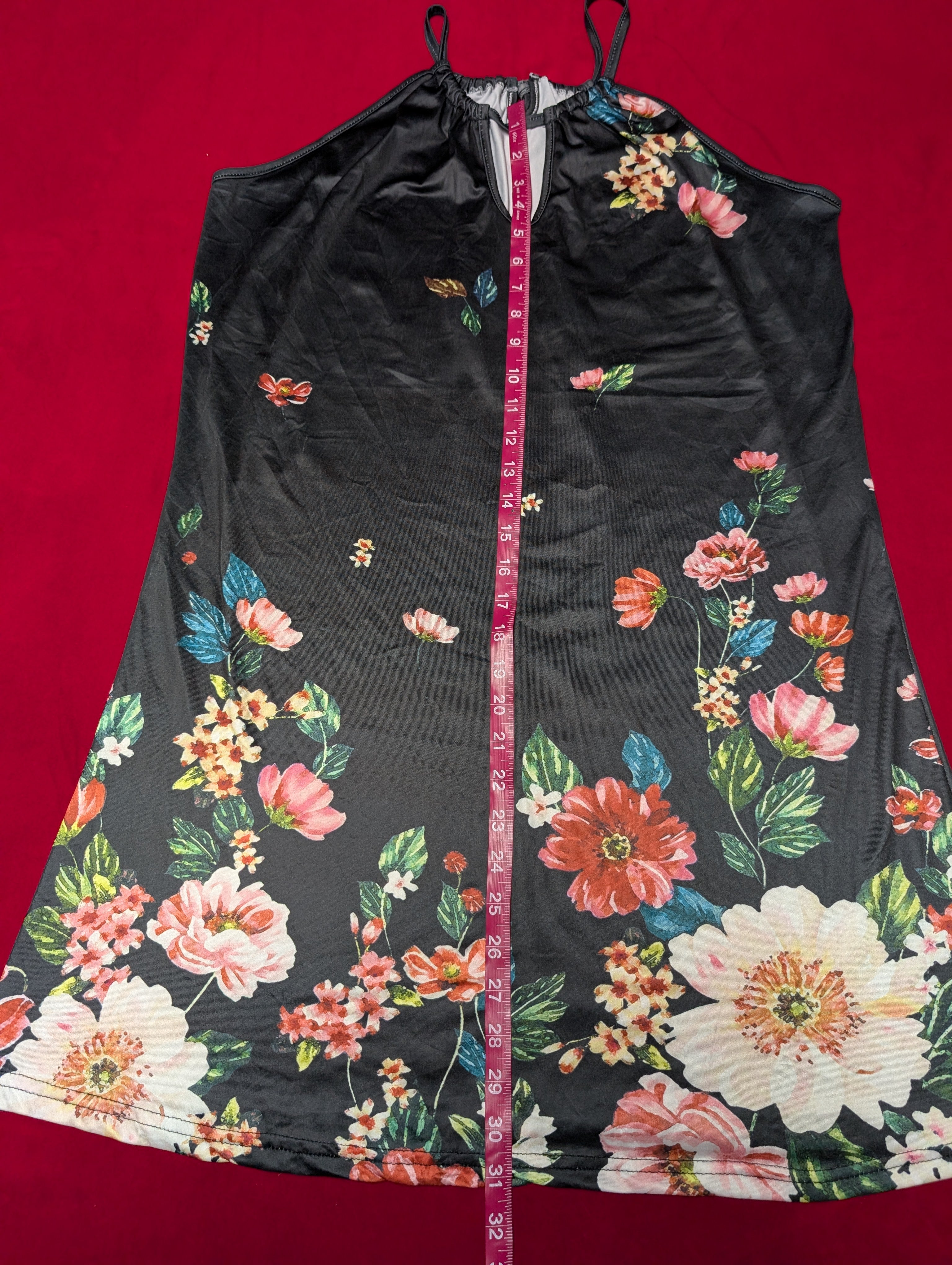Floral Black Halter Mini Dress in 2XL