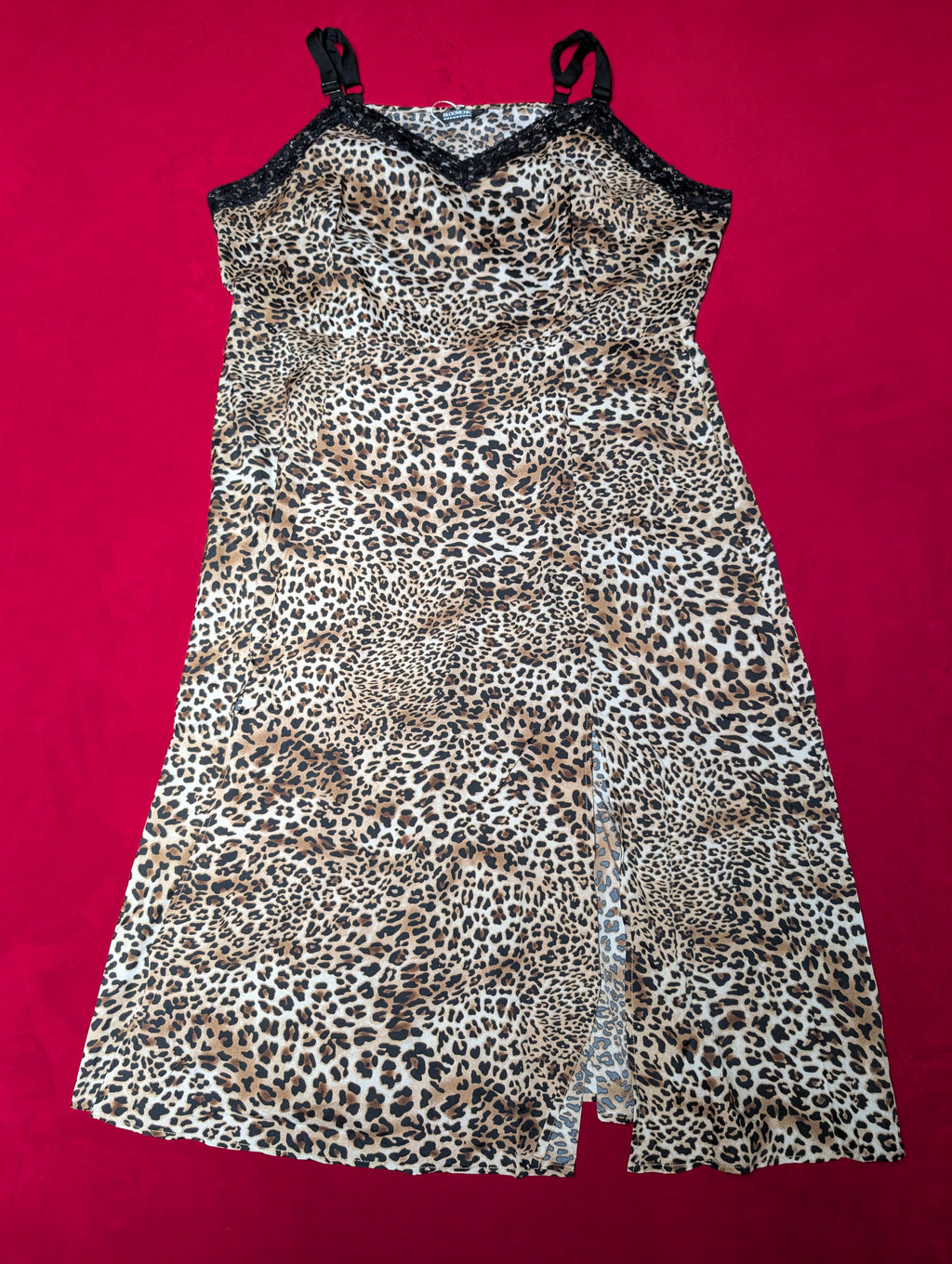 Lace Trim Animal Print Leopard Midi Slip Dress in 22/24