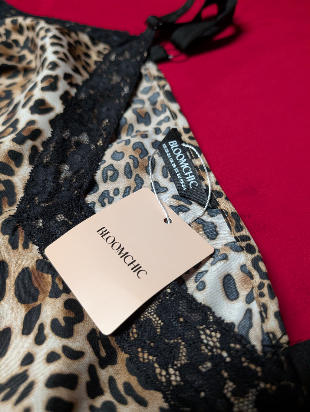 Lace Trim Animal Print Leopard Midi Slip Dress in 22/24