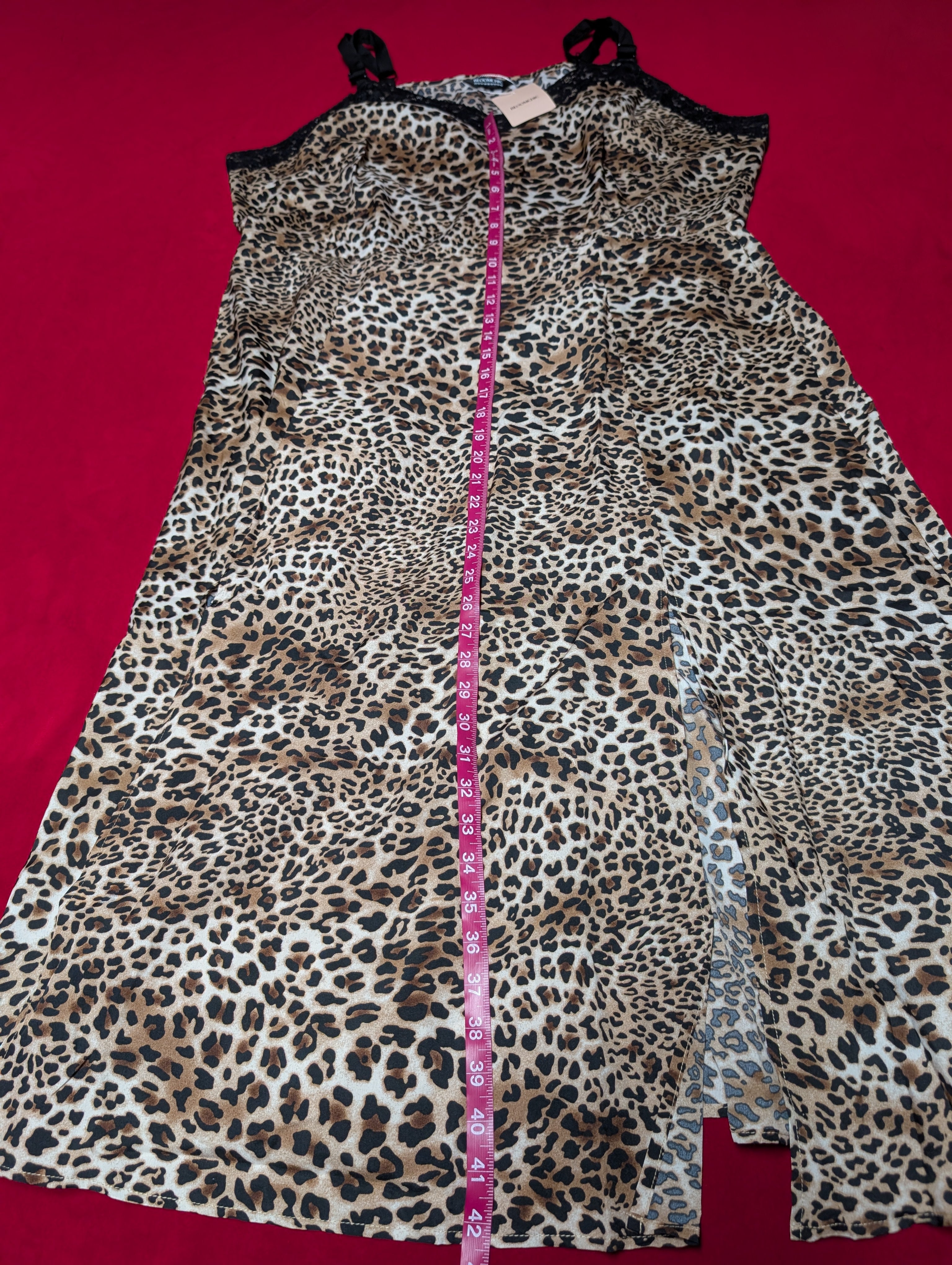 Lace Trim Animal Print Leopard Midi Slip Dress in 22/24