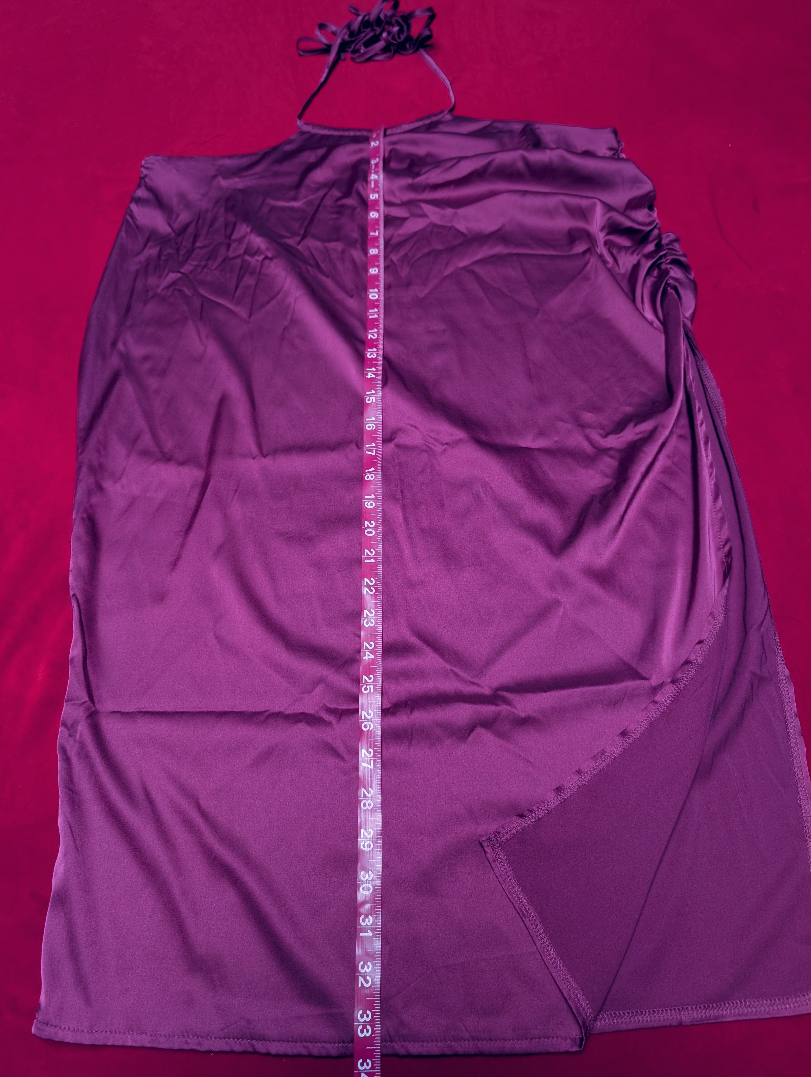 Magenta Pink Purple Halter Satin Split Dress size 20