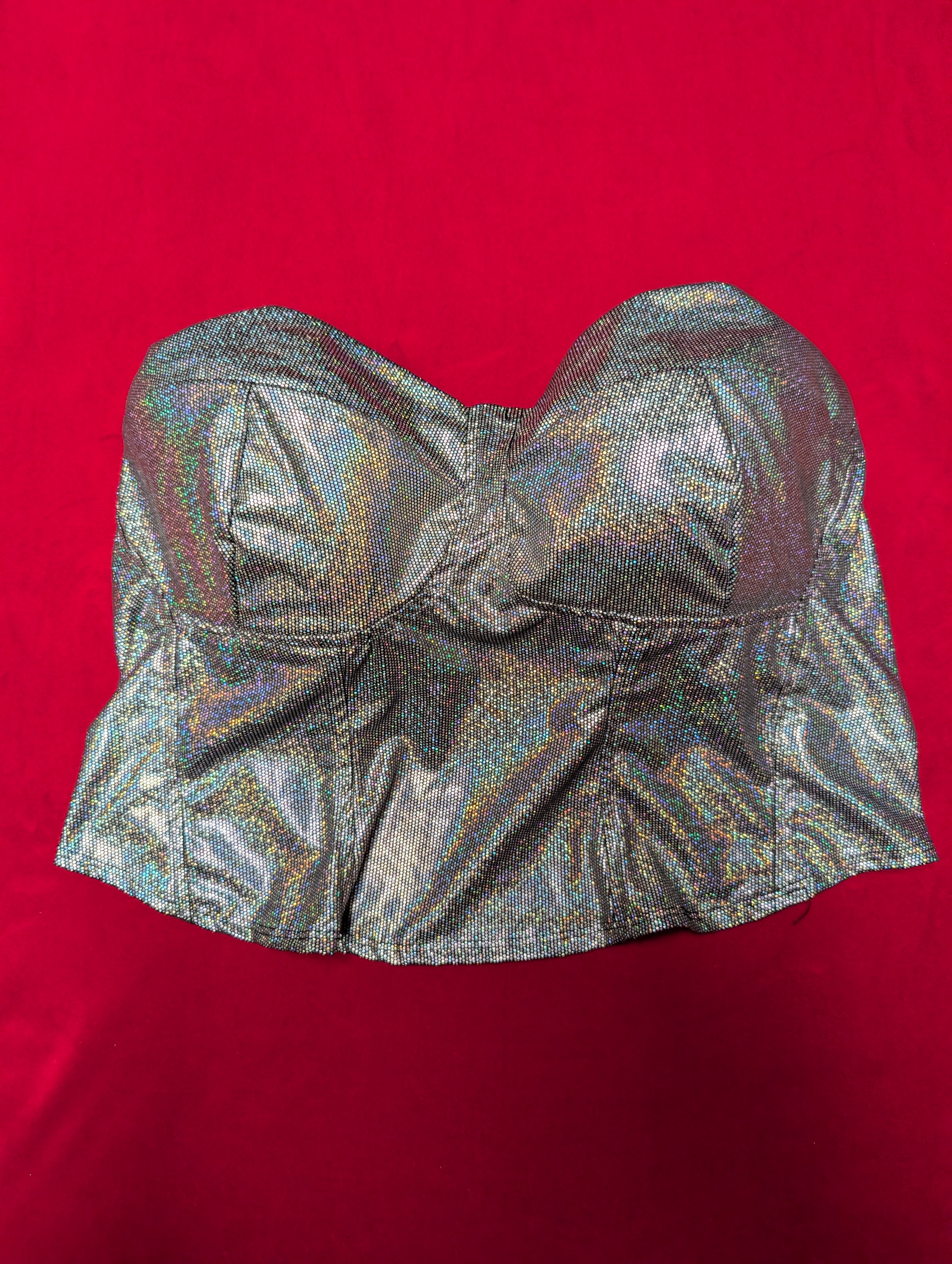 Curvy Sense Metallic Silver Micro Dots Wireless Bustier Tube Top in 3X