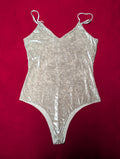 Fashion Nova Silver Vanilla Frosted Velvet Bodysuit in Large