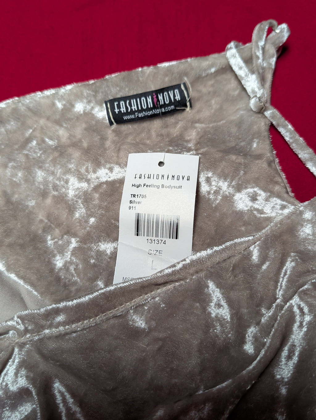 Fashion Nova Silver Vanilla Frosted Velvet Bodysuit in Large