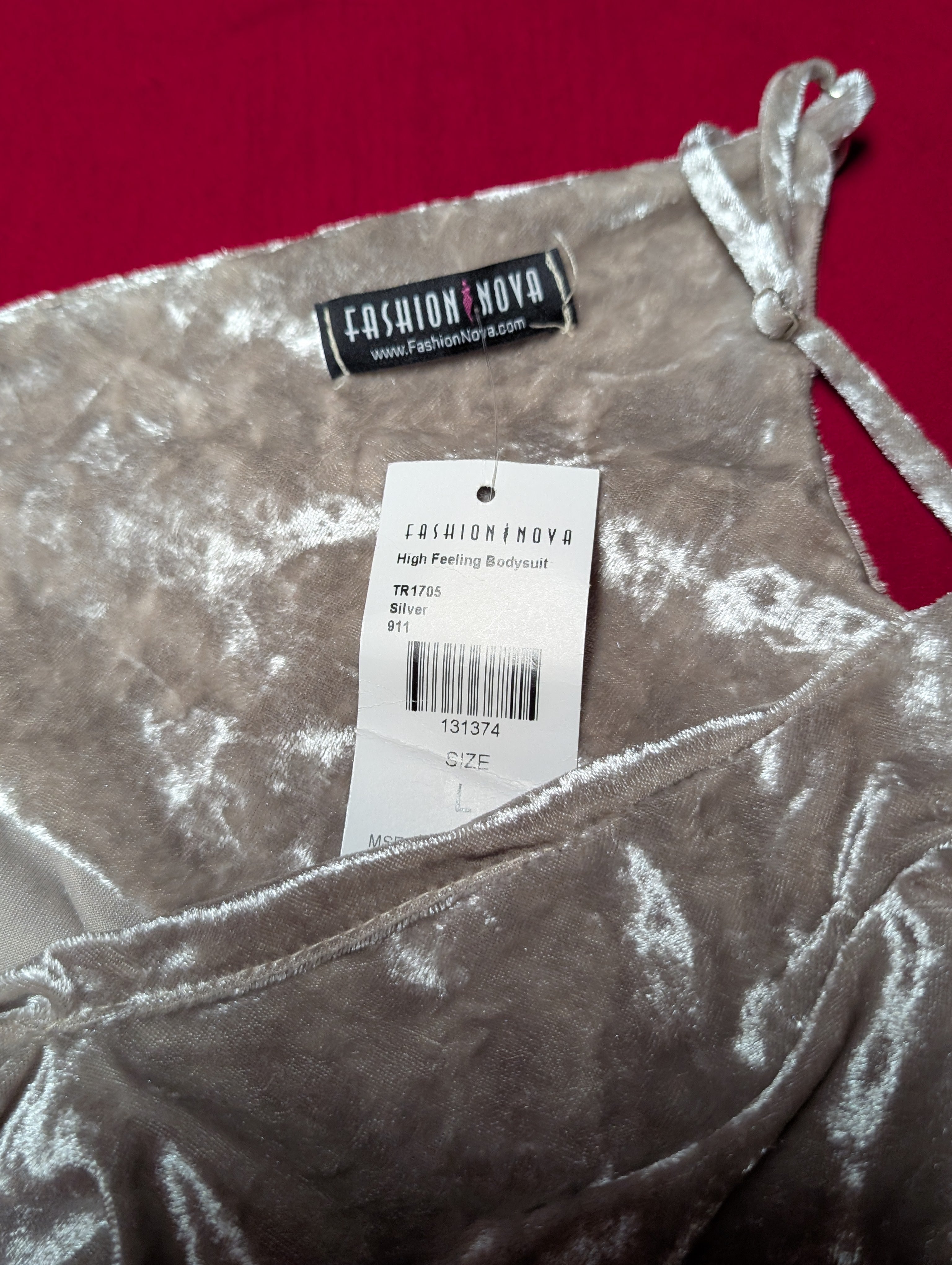 Fashion Nova Silver Vanilla Frosted Velvet Bodysuit in Large