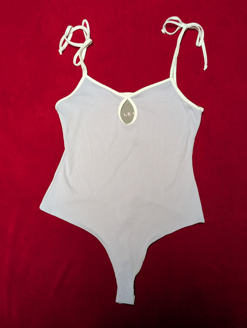 Le Lis Date Day Lavender Tie Ribbed Thong Bodysuit in Large