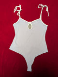 Le Lis Date Day Lavender Tie Ribbed Thong Bodysuit in Large