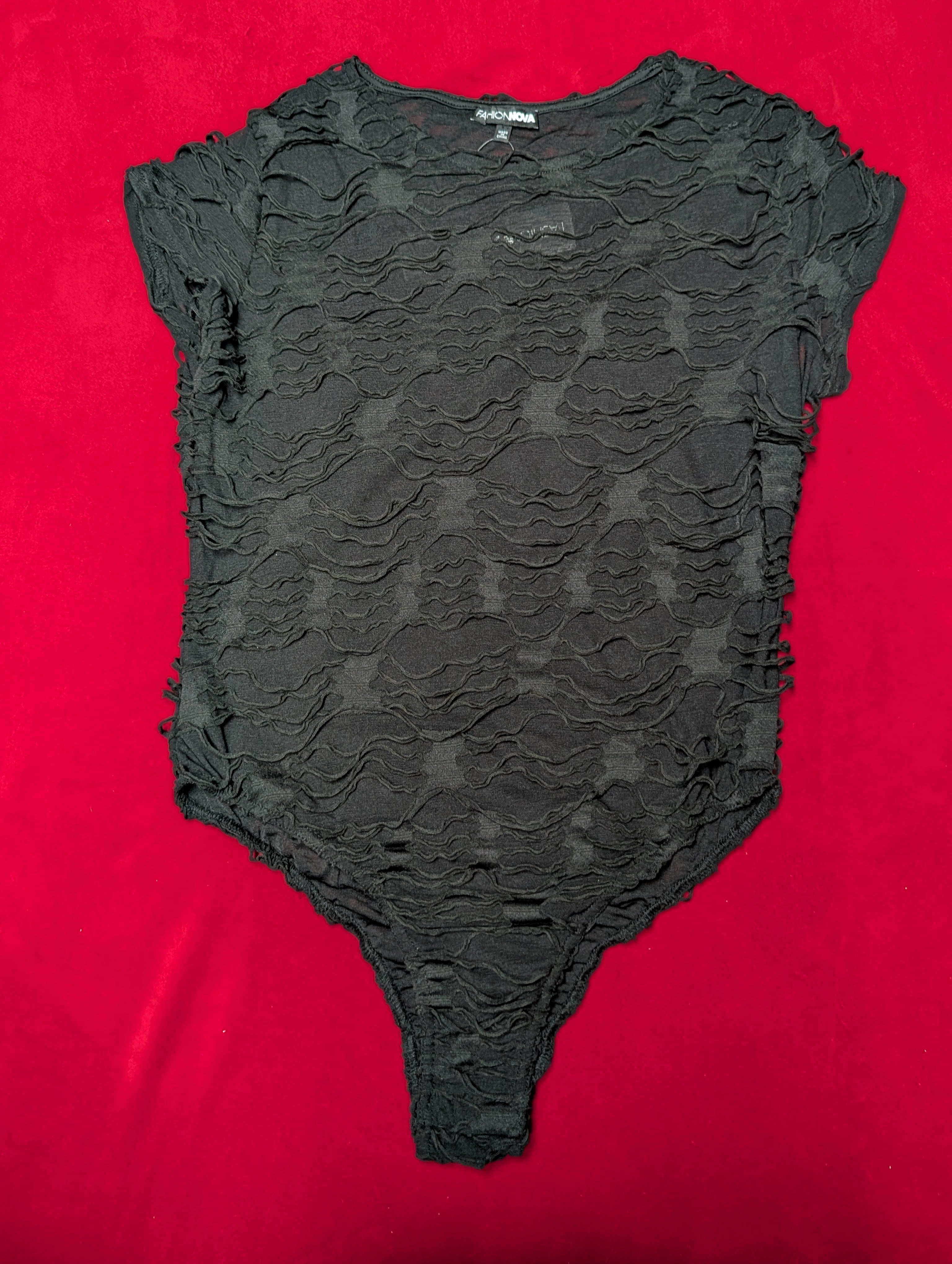 Fashion Nova Black Cara Distressed Tee Bodysuit in Large