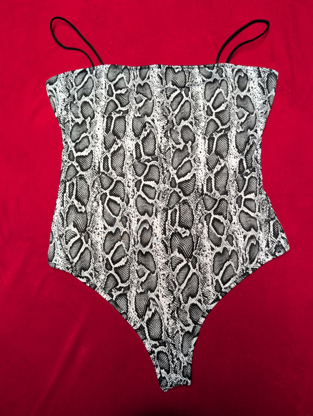 Supremely Soft Snakeskin Grey Thong Bodysuit in XL