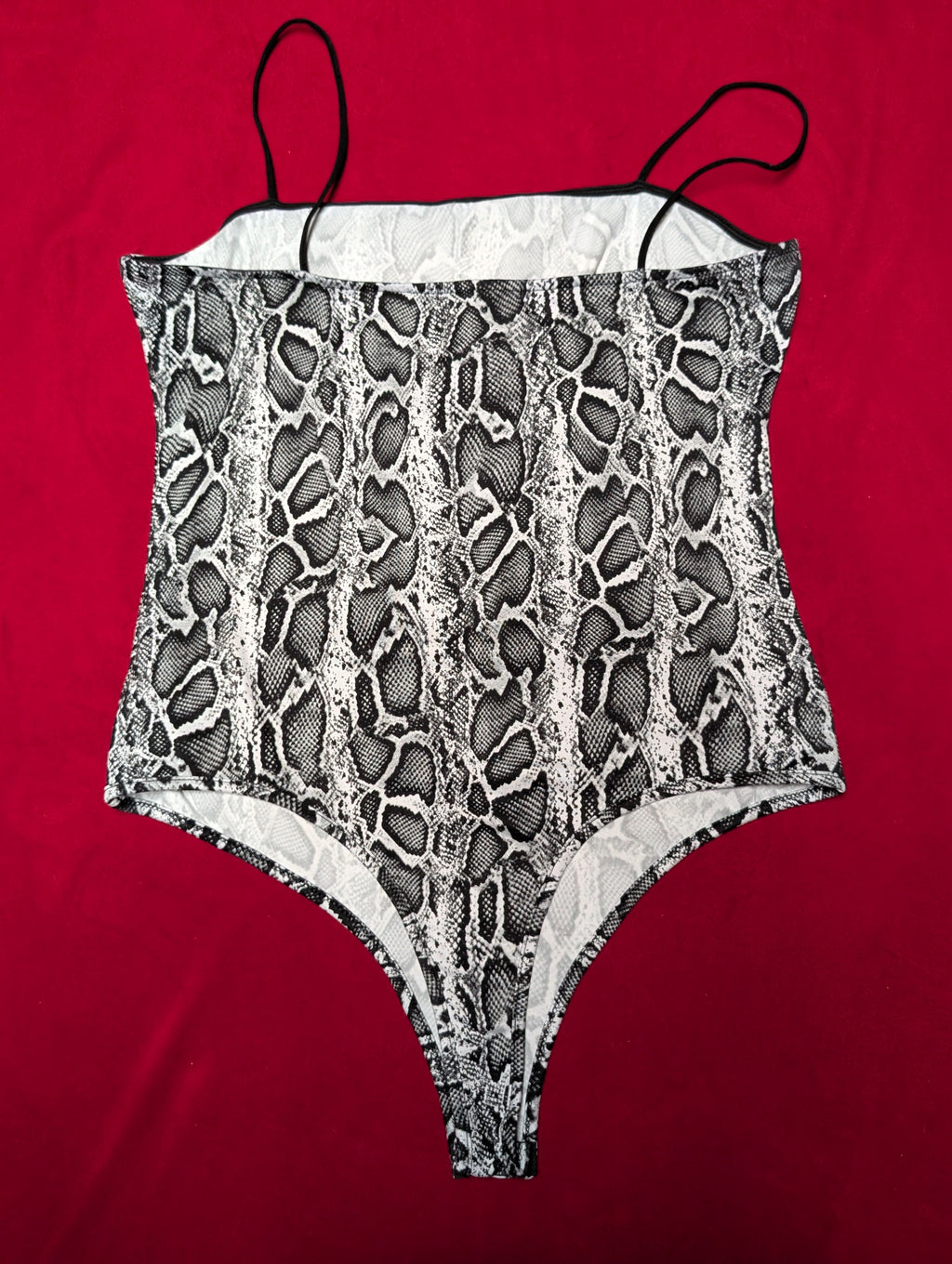 Supremely Soft Snakeskin Grey Thong Bodysuit in XL