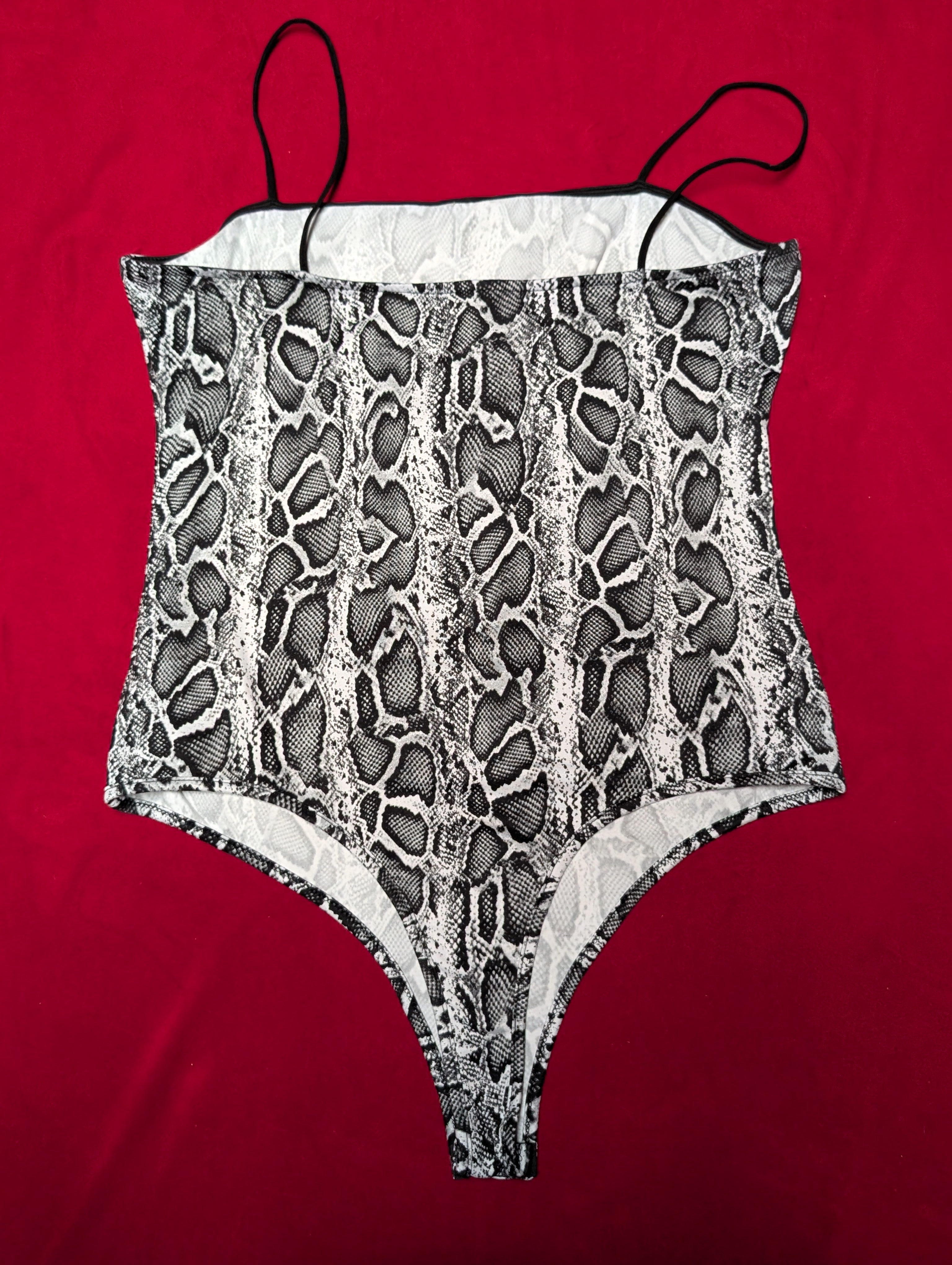 Supremely Soft Snakeskin Grey Thong Bodysuit in XL