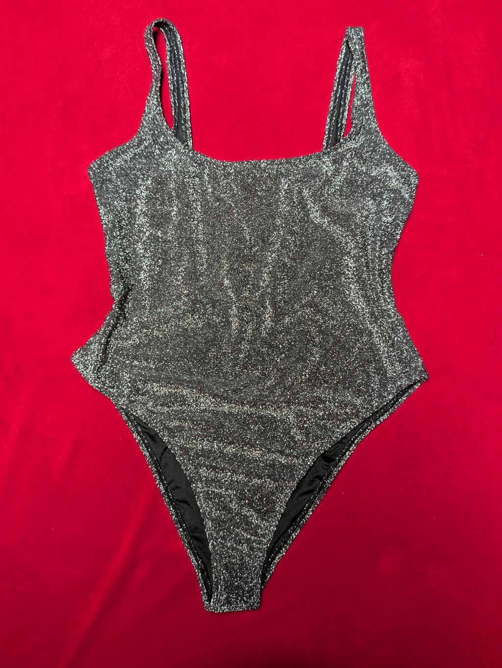 Essential Shimmering Black Silver Glitter Bodysuit & Swimsuit in Large