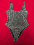 Essential Shimmering Black Silver Glitter Bodysuit & Swimsuit in Large