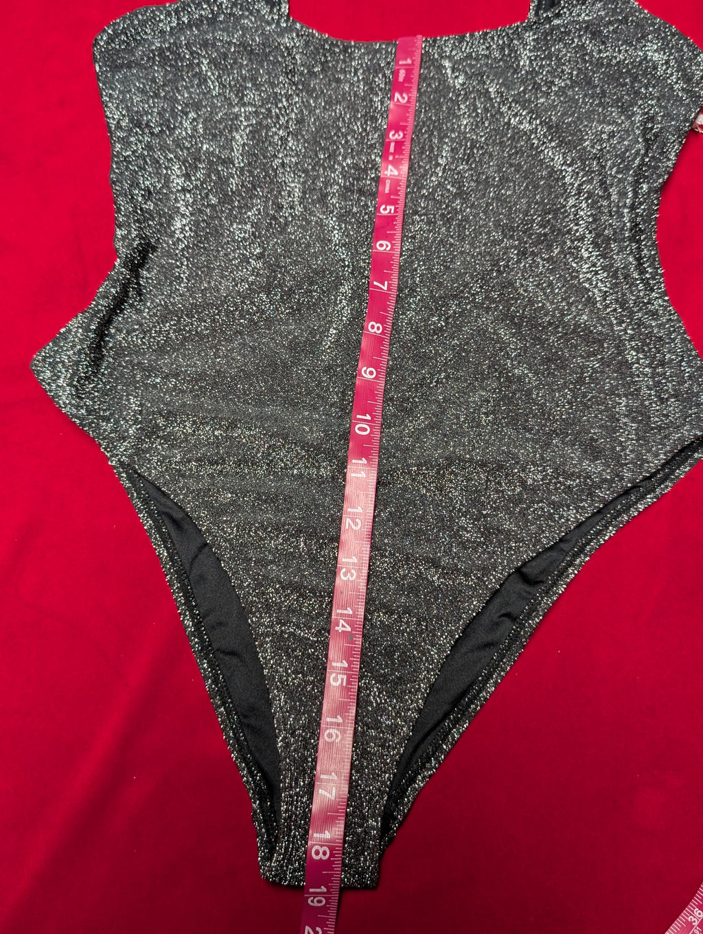 Essential Shimmering Black Silver Glitter Bodysuit & Swimsuit in Large