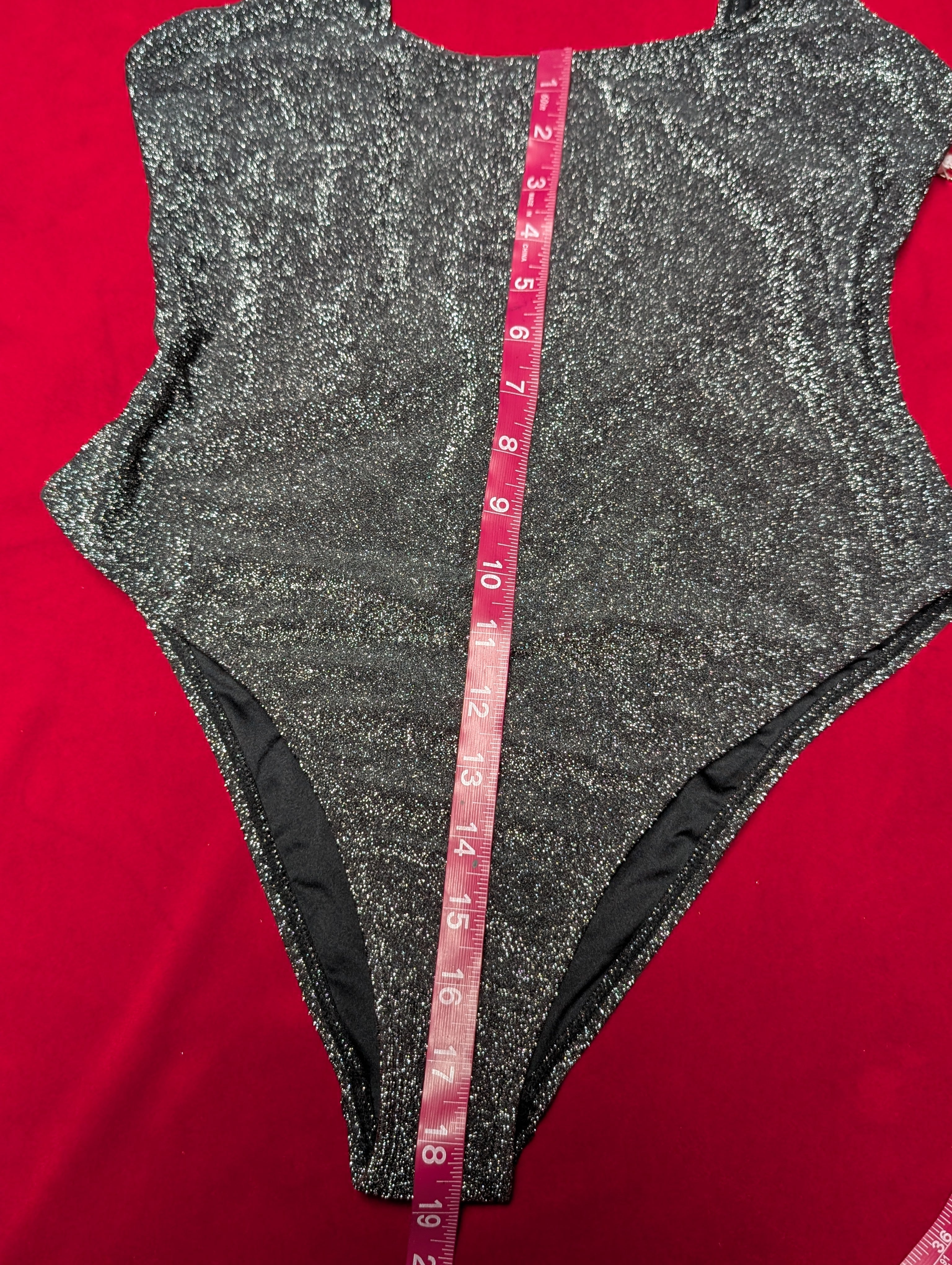 Essential Shimmering Black Silver Glitter Bodysuit & Swimsuit in Large