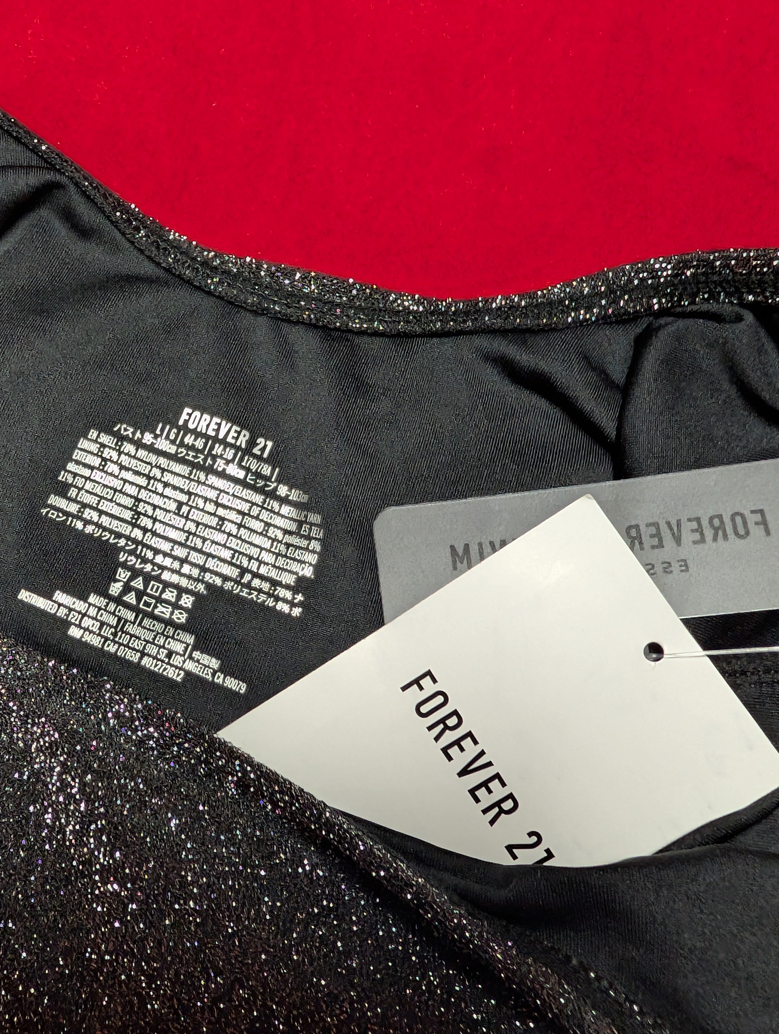 Essential Shimmering Black Silver Glitter Bodysuit & Swimsuit in Large