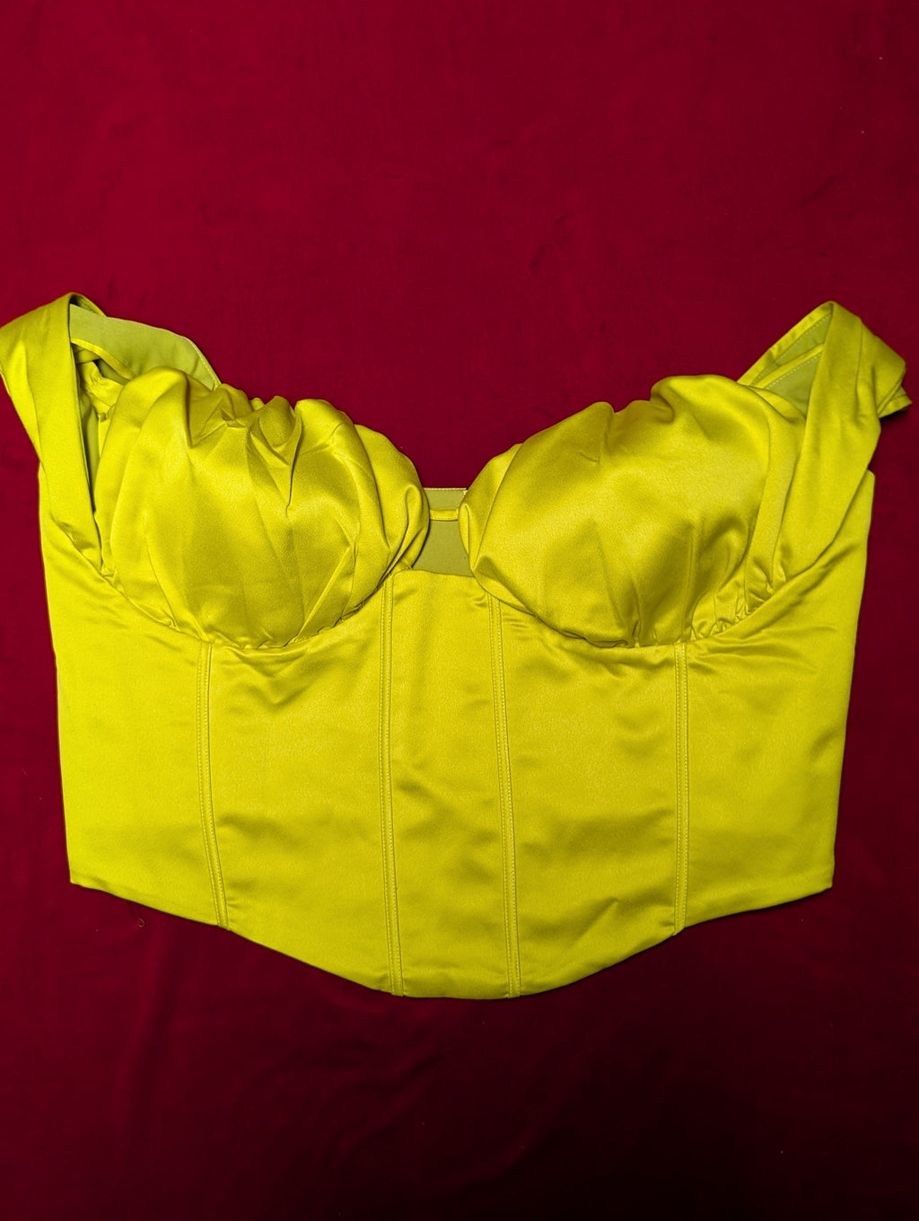 Chartreuse Constructed Satin Ruched Bust Corset Bustier in Size US 26 3XL