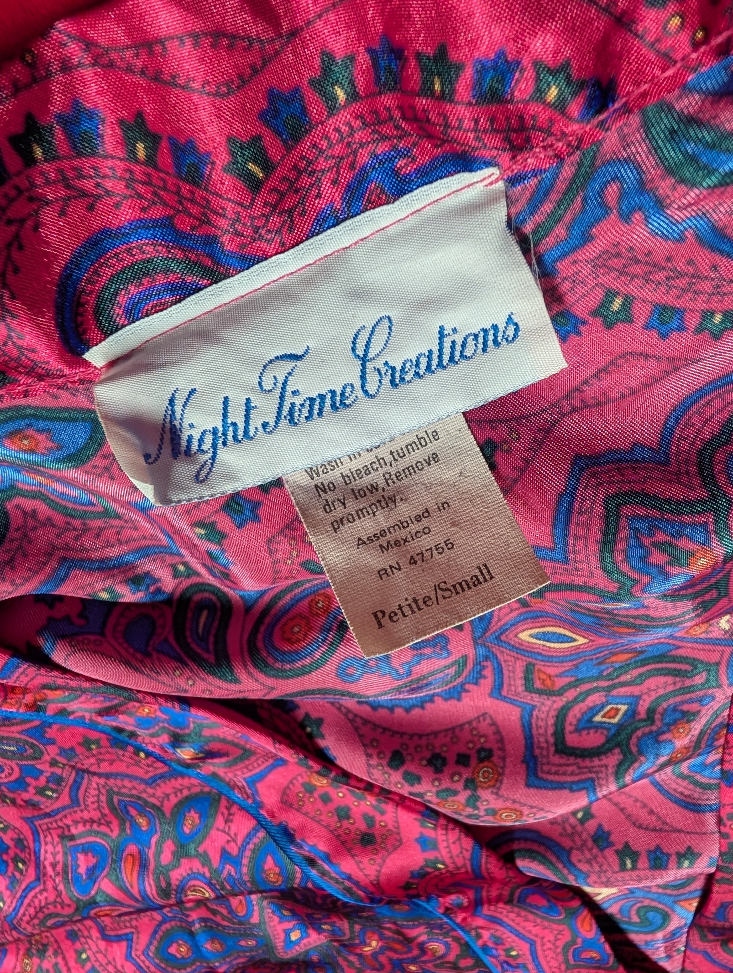 Night Time Creations Paisley Magenta & Indigo Slip & Robe Set size Small