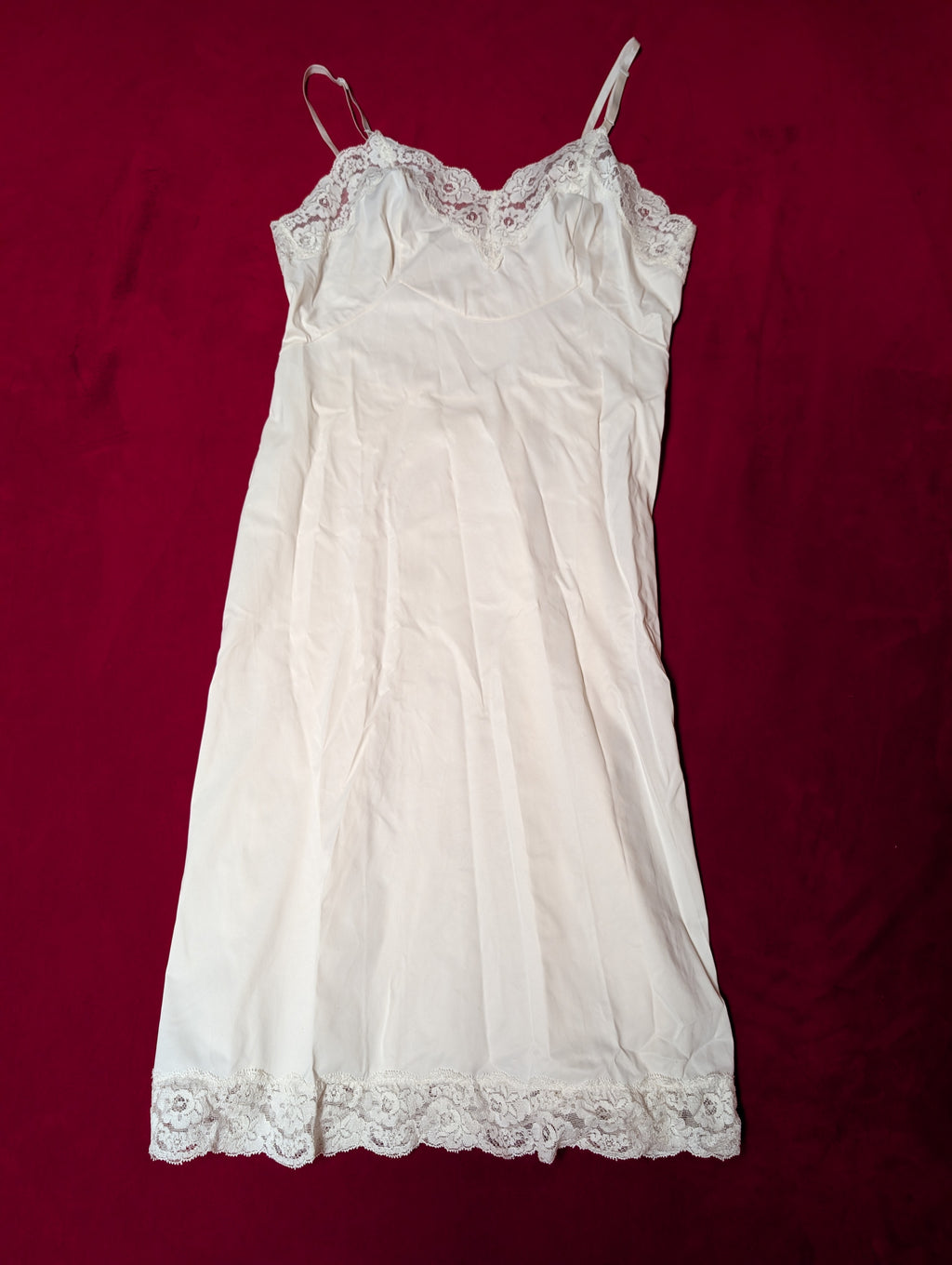 Vintage Vanity Fair Lace & Nylon Midi Length Slip Dress size Small