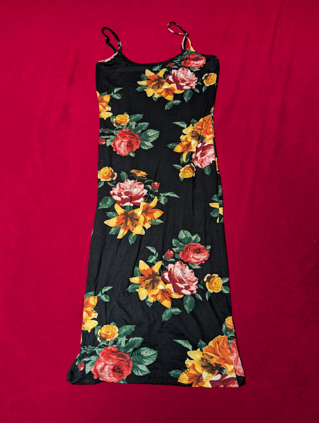 Heart & Hips Tropical Floral Midi Length Spaghetti Strap Slip Dress in Medium